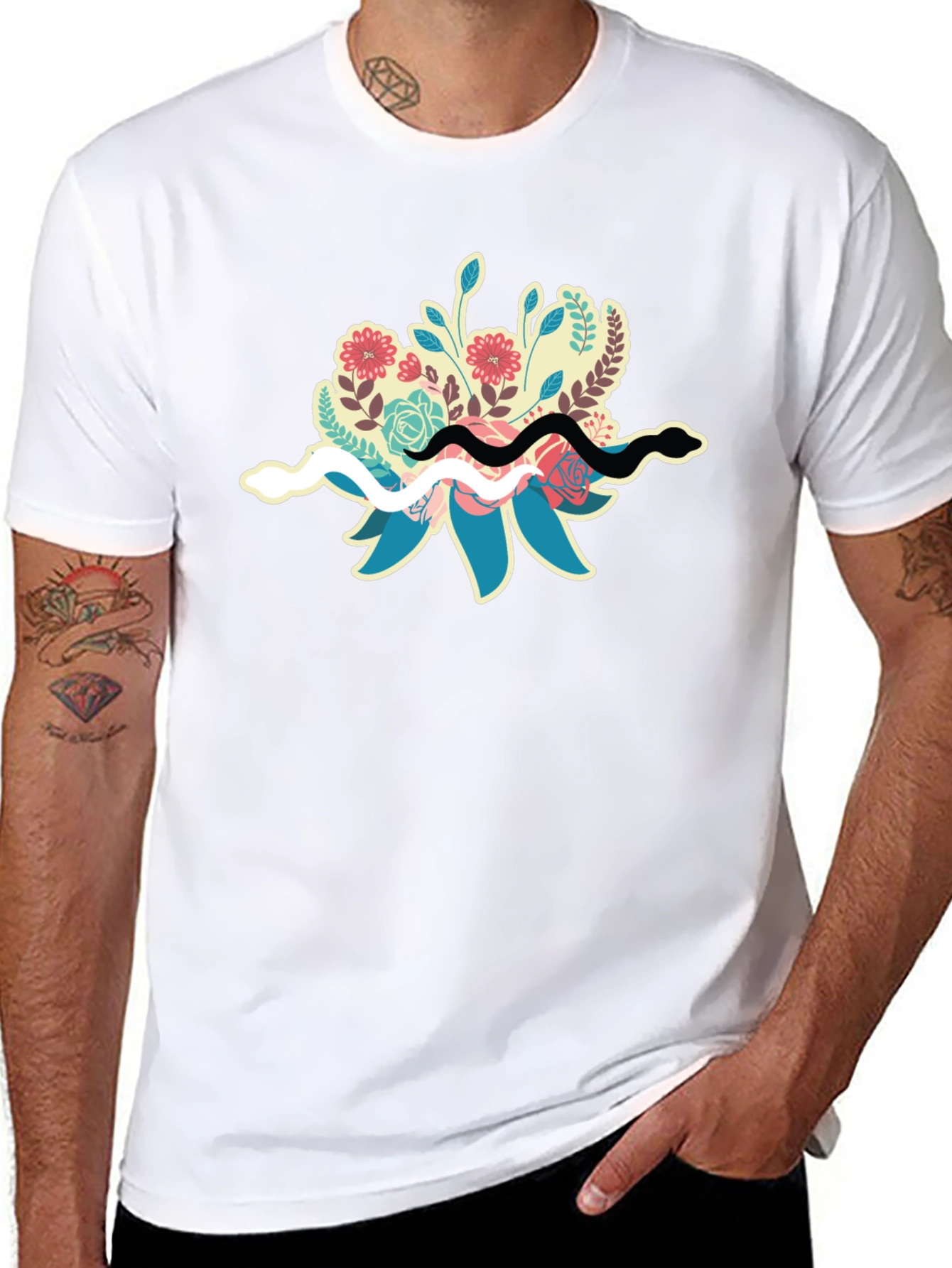 Floral Snake T-Shirt - Stylish Nature Graphic Tee