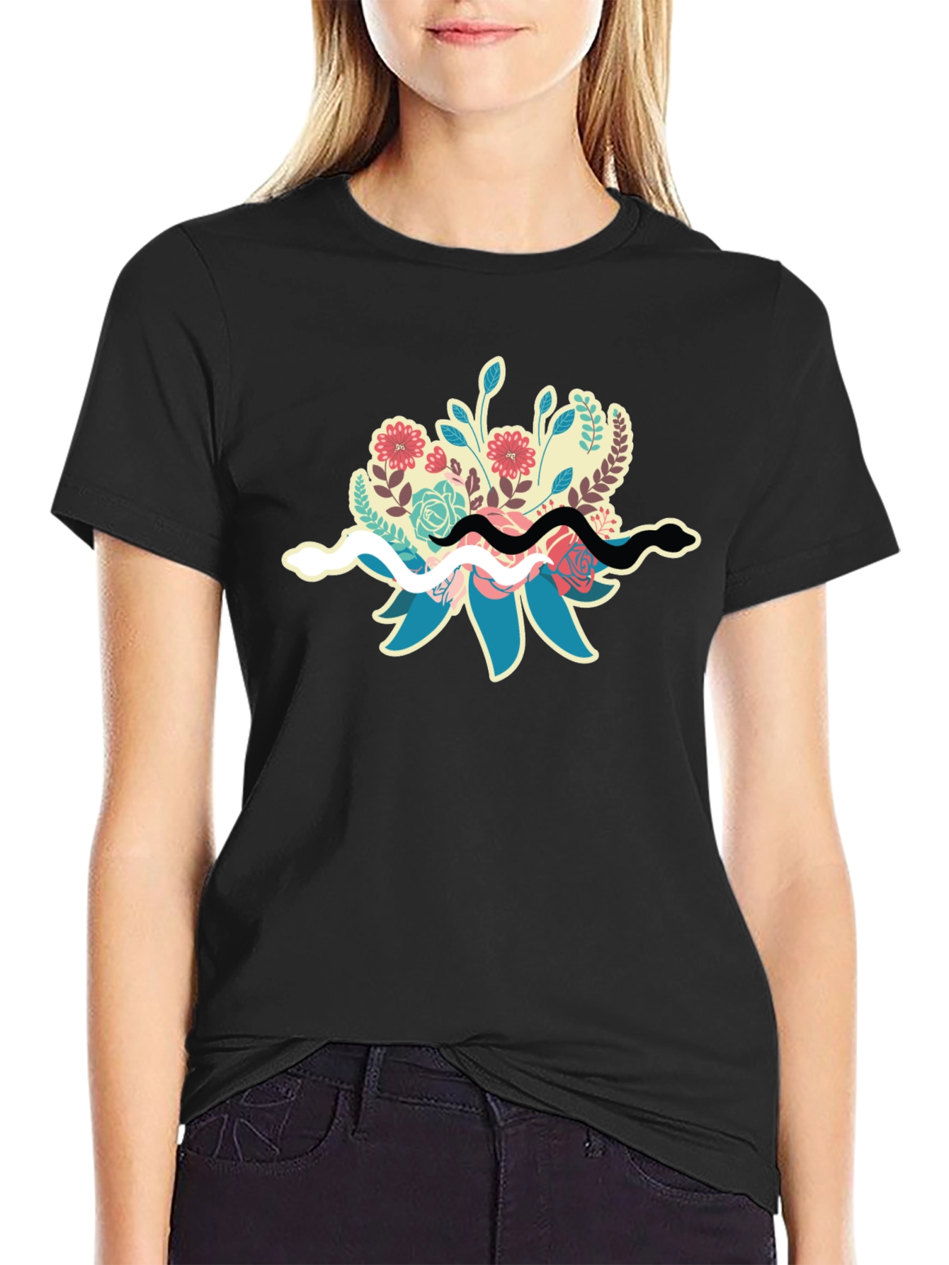 Floral Snake T-Shirt - Stylish Nature Graphic Tee