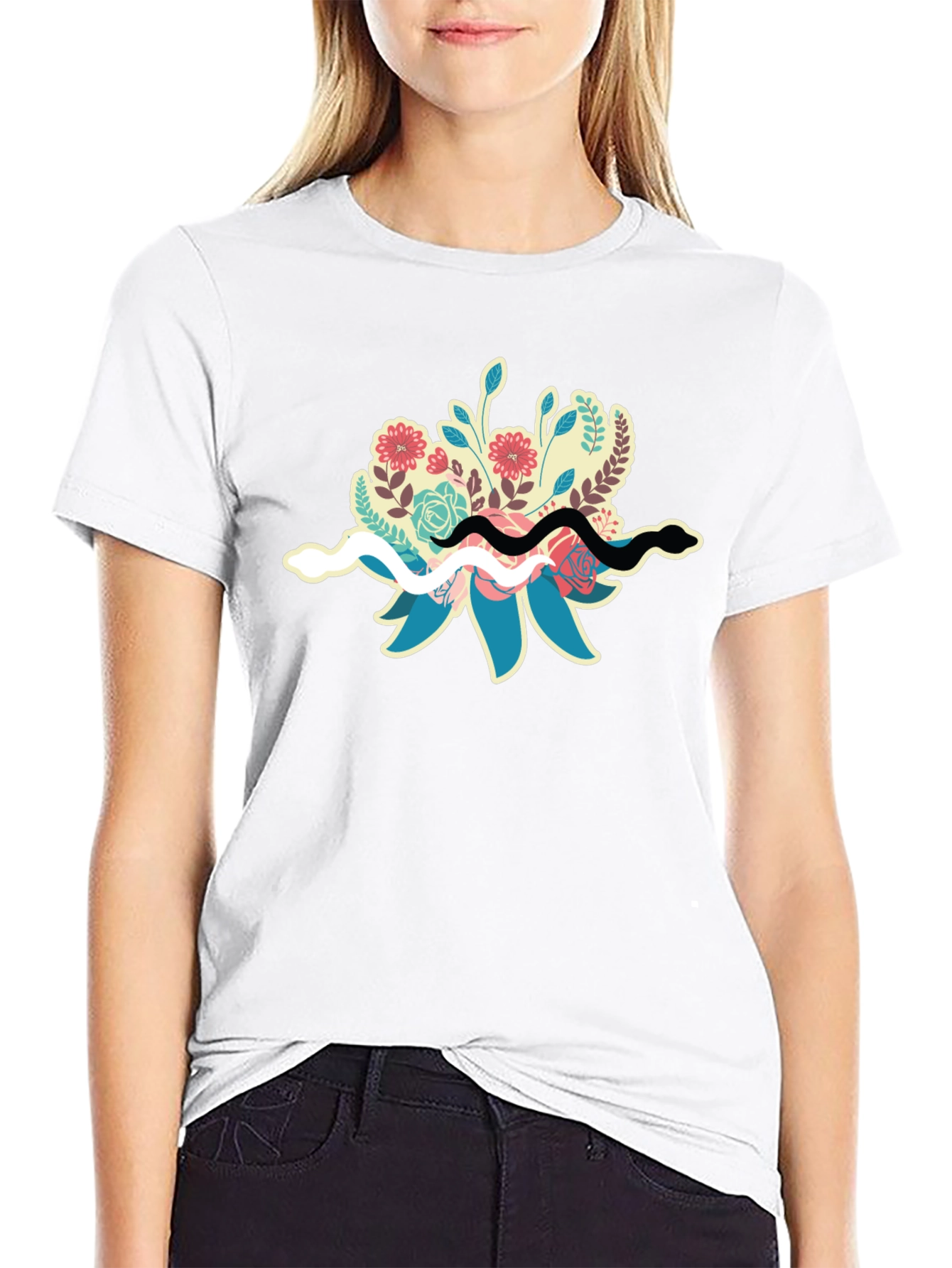 Floral Snake T-Shirt - Stylish Nature Graphic Tee