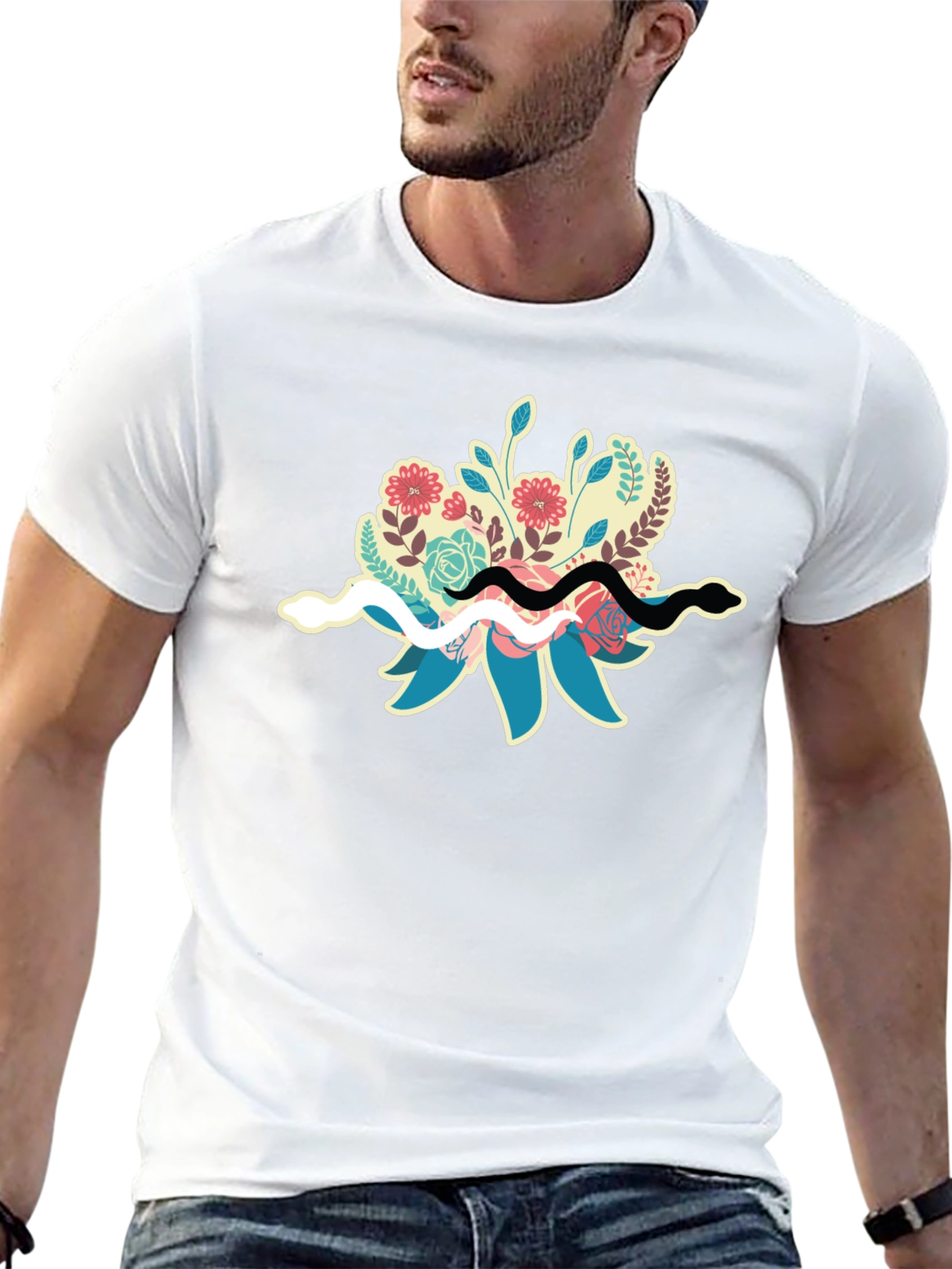 Floral Snake T-Shirt - Stylish Nature Graphic Tee