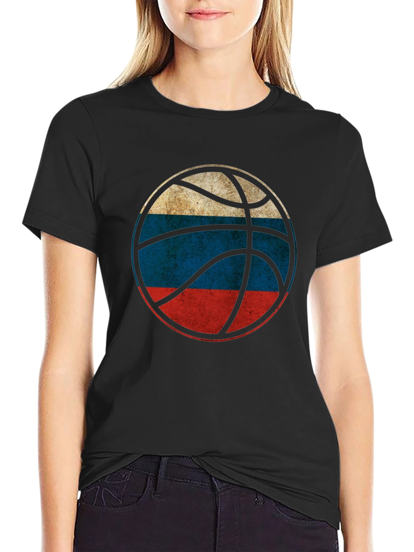 Russian Flag Basketball T-Shirt -  Distressed Print