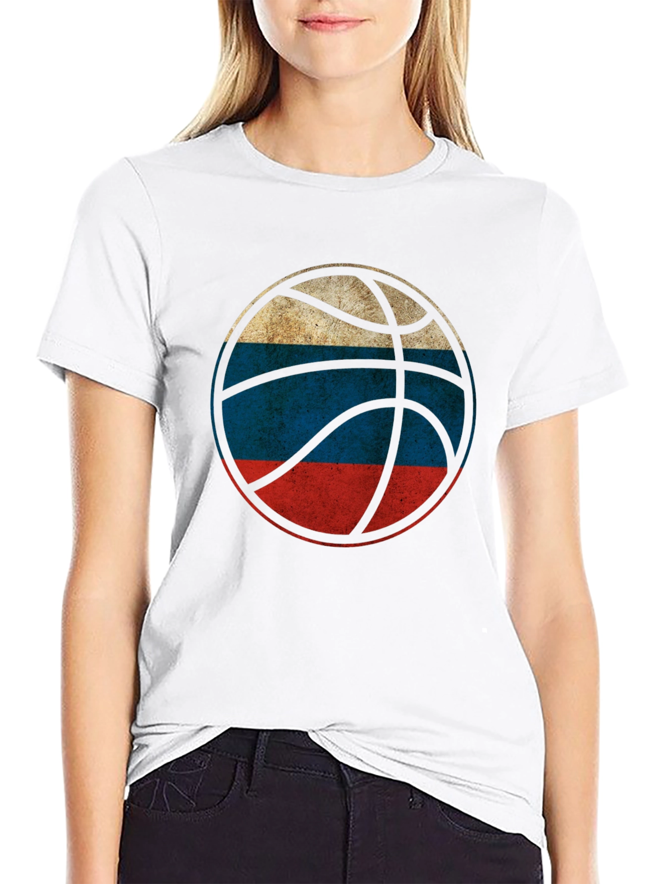 Russian Flag Basketball T-Shirt -  Distressed Print