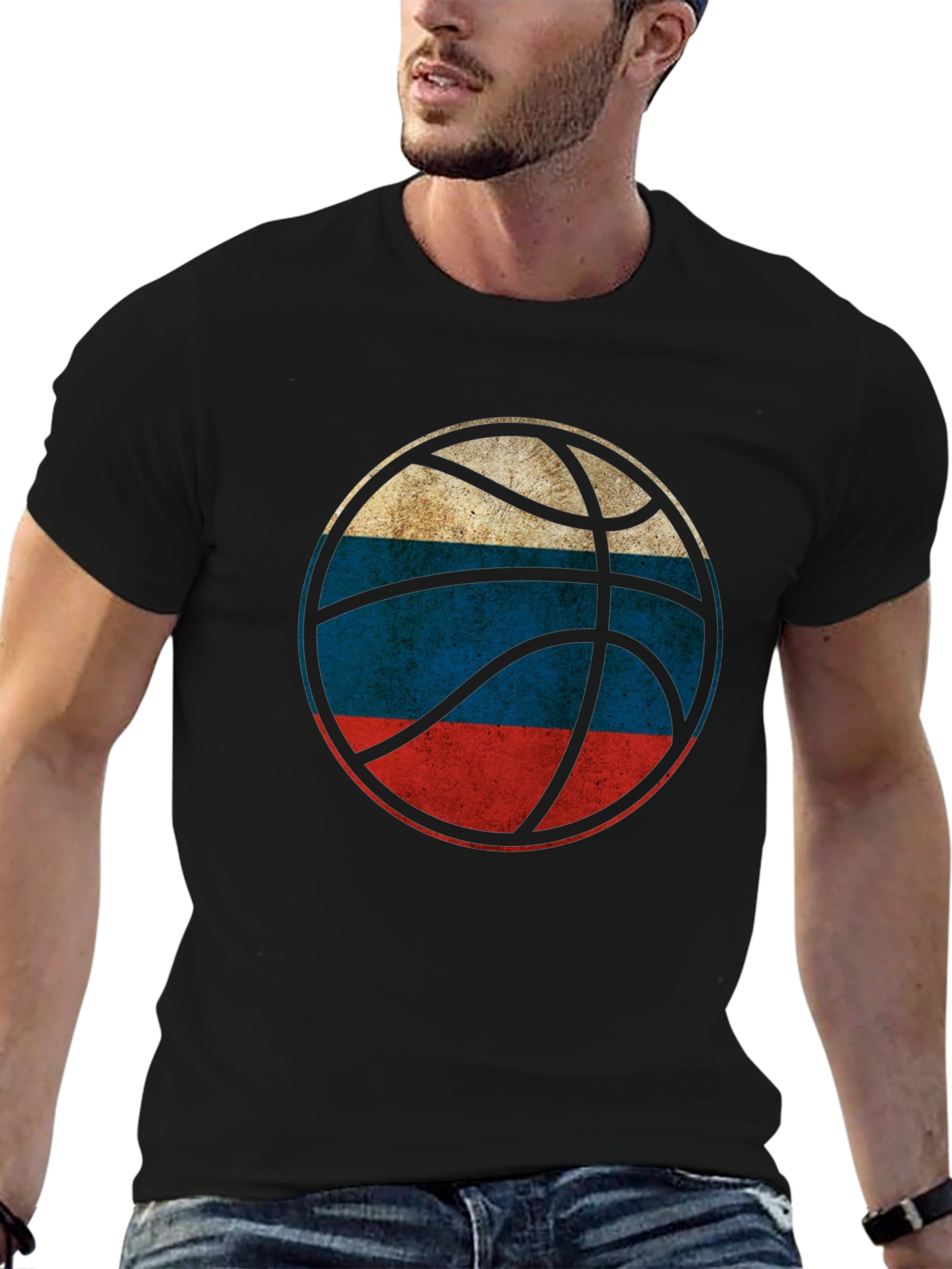 Russian Flag Basketball T-Shirt -  Distressed Print