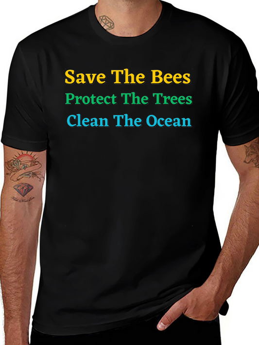 Eco-Friendly Graphic Tee: Save Bees Trees Ocean
