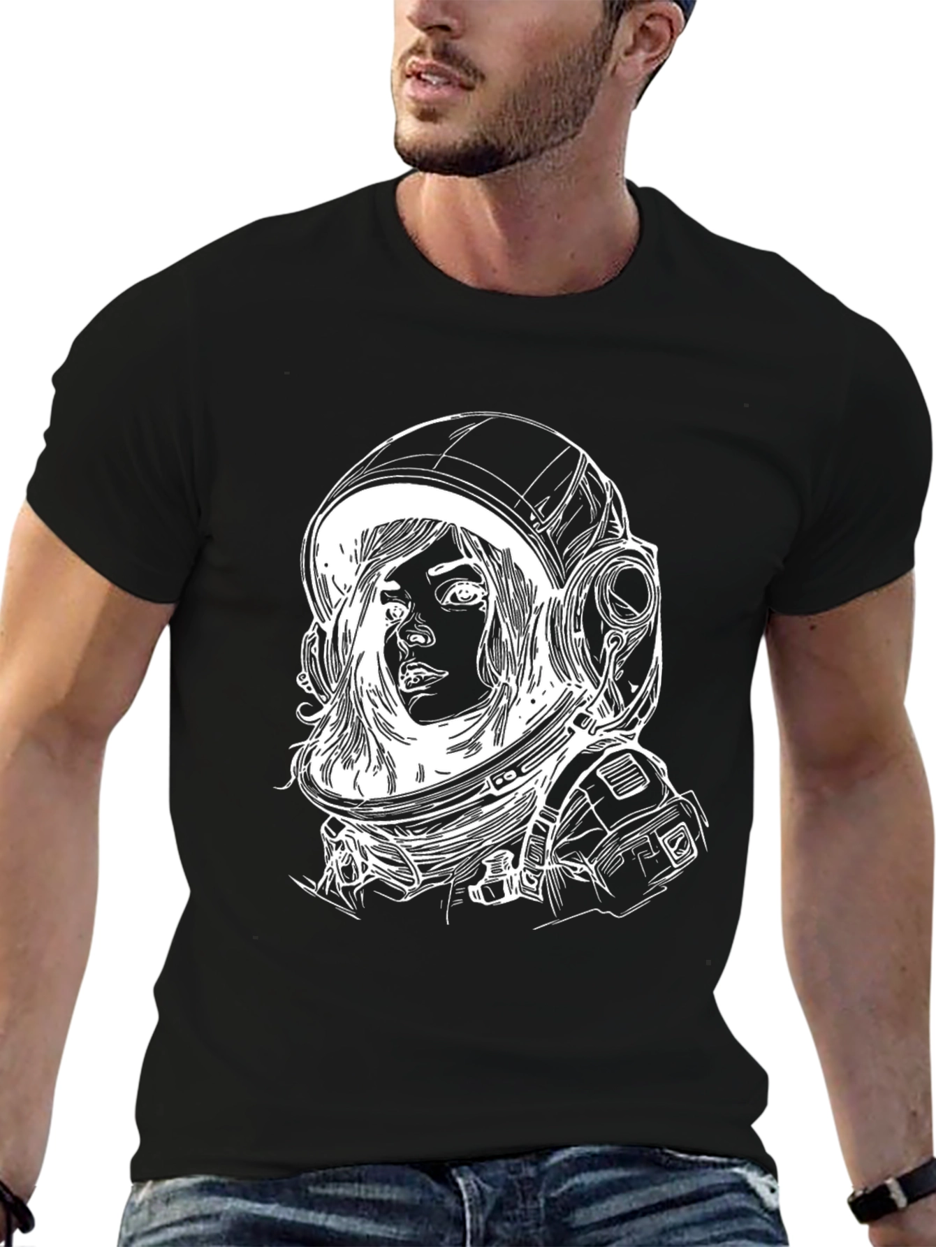 Astronaut Girl Graphic Tee - Stylish Black T-Shirt