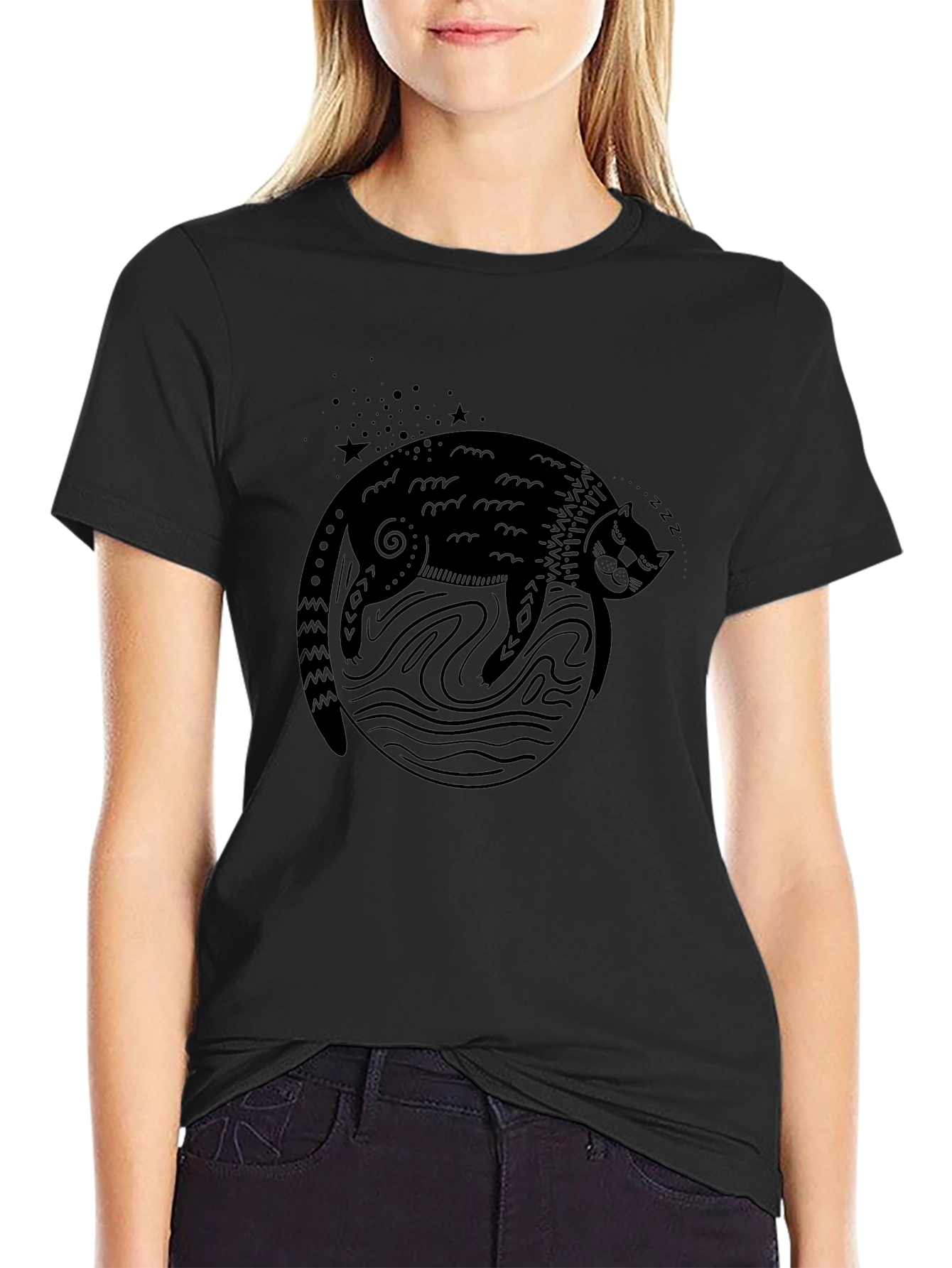 Black Cat Nap T-Shirt - Cozy & Cool