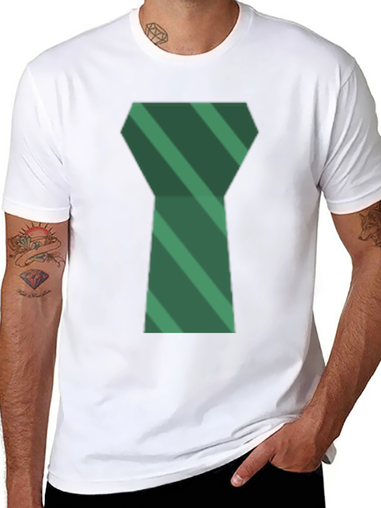 Green Tie Graphic Mens Black T-Shirt