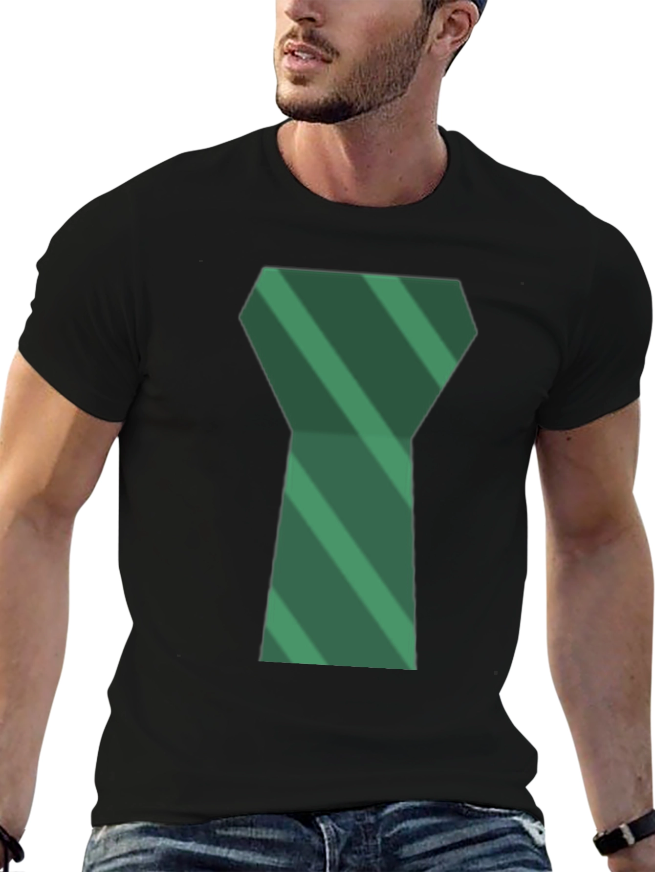 Green Tie Graphic Mens Black T-Shirt
