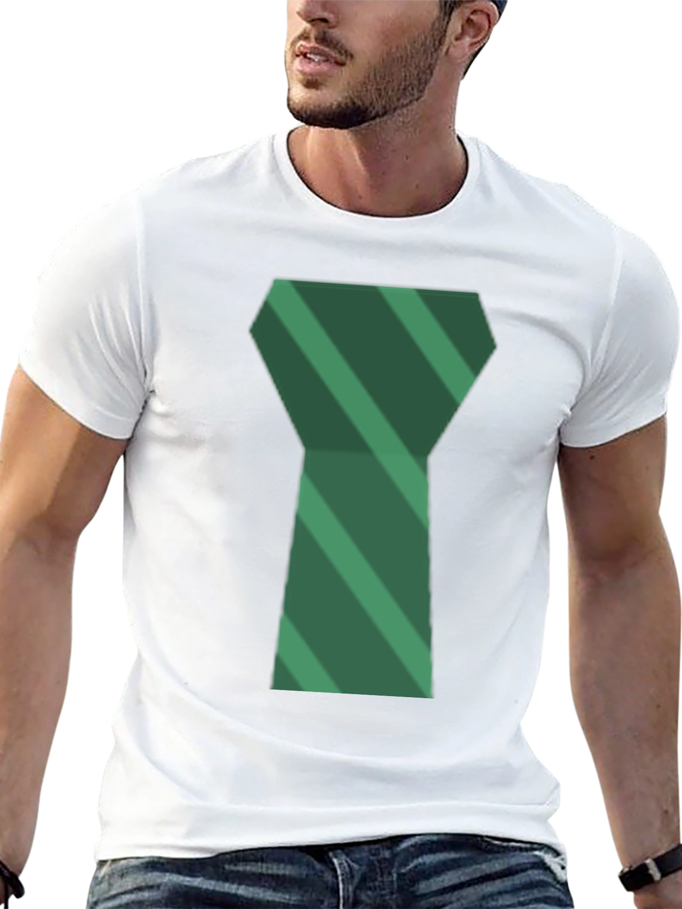 Green Tie Graphic Mens Black T-Shirt