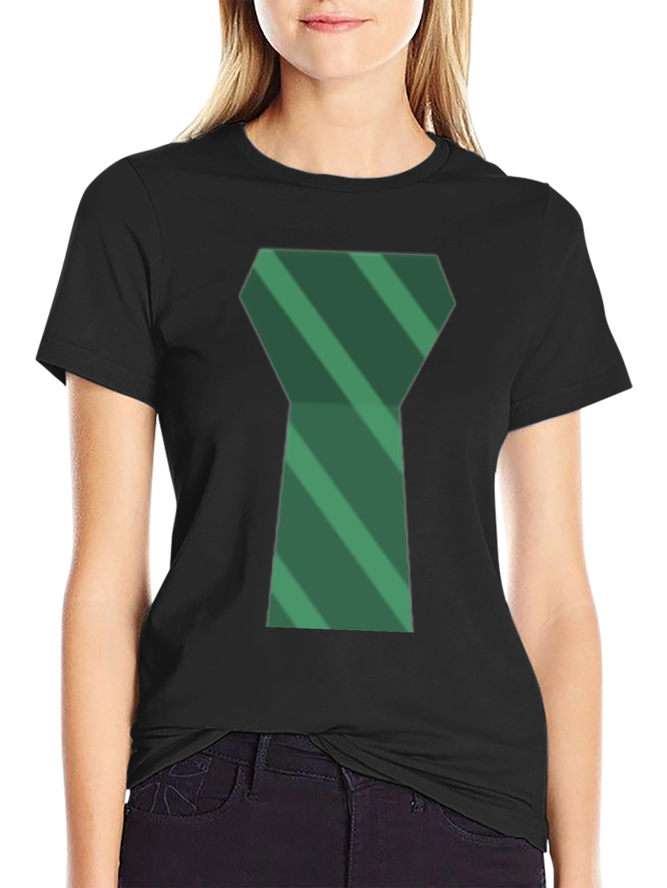 Green Tie Graphic Mens Black T-Shirt