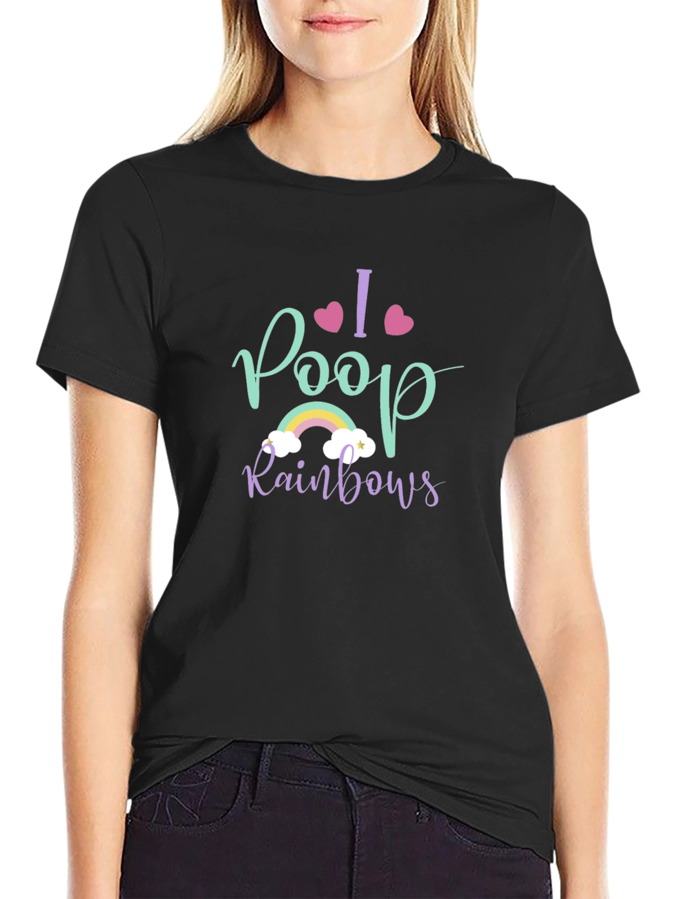 I Poop Rainbows Graphic Tee - Black Crew Neck