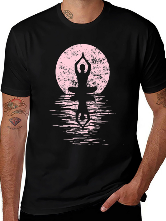 Yoga Moon Graphic Tee - Mens Black Cotton T-Shirt