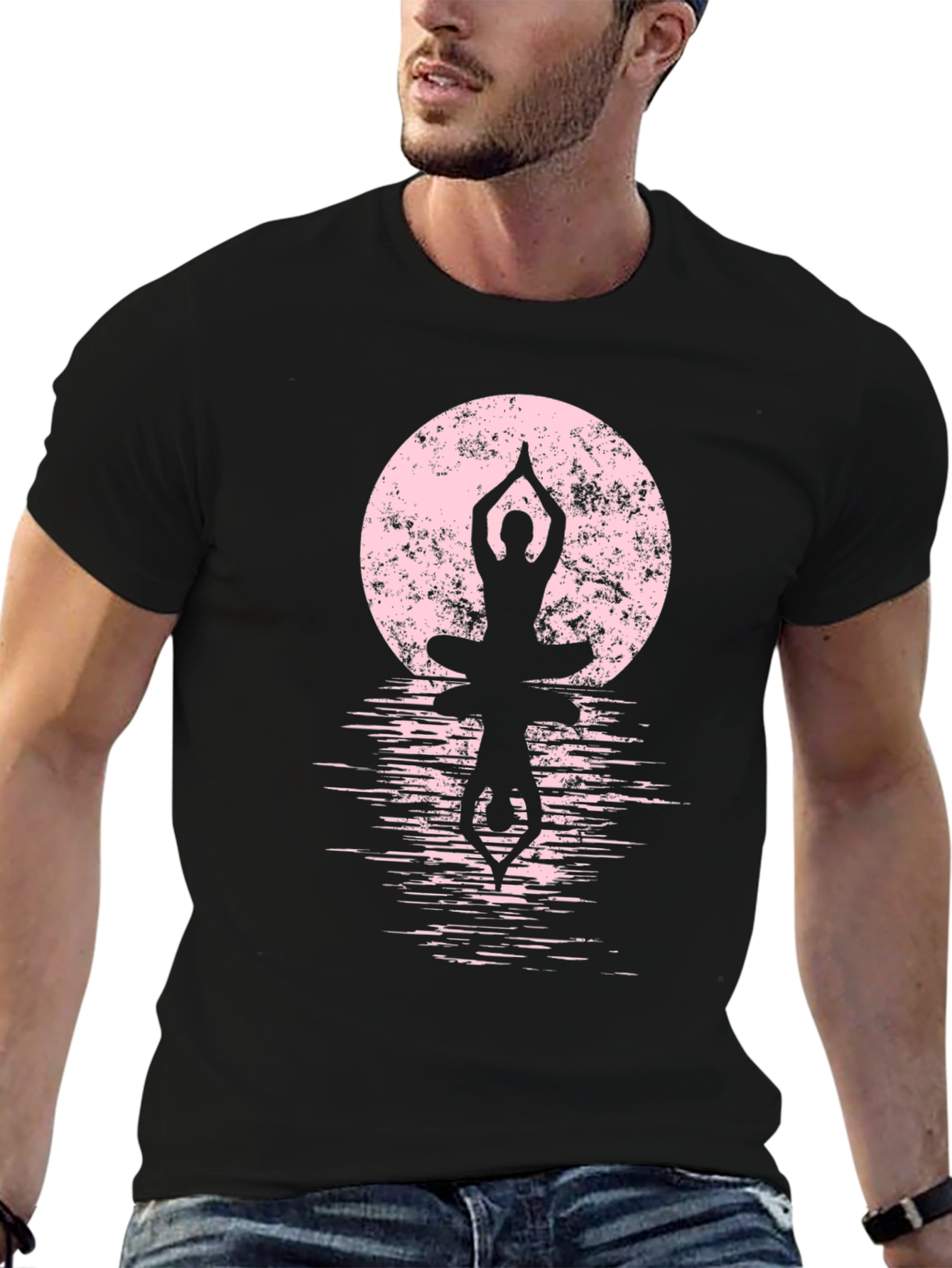 Yoga Moon Graphic Tee - Mens Black Cotton T-Shirt