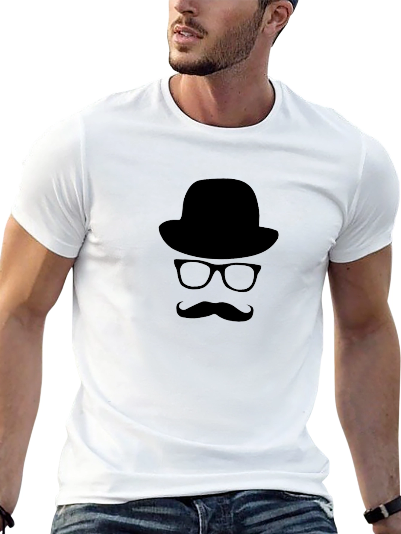 Retro Gentleman T-Shirt - Hat Glasses Mustache