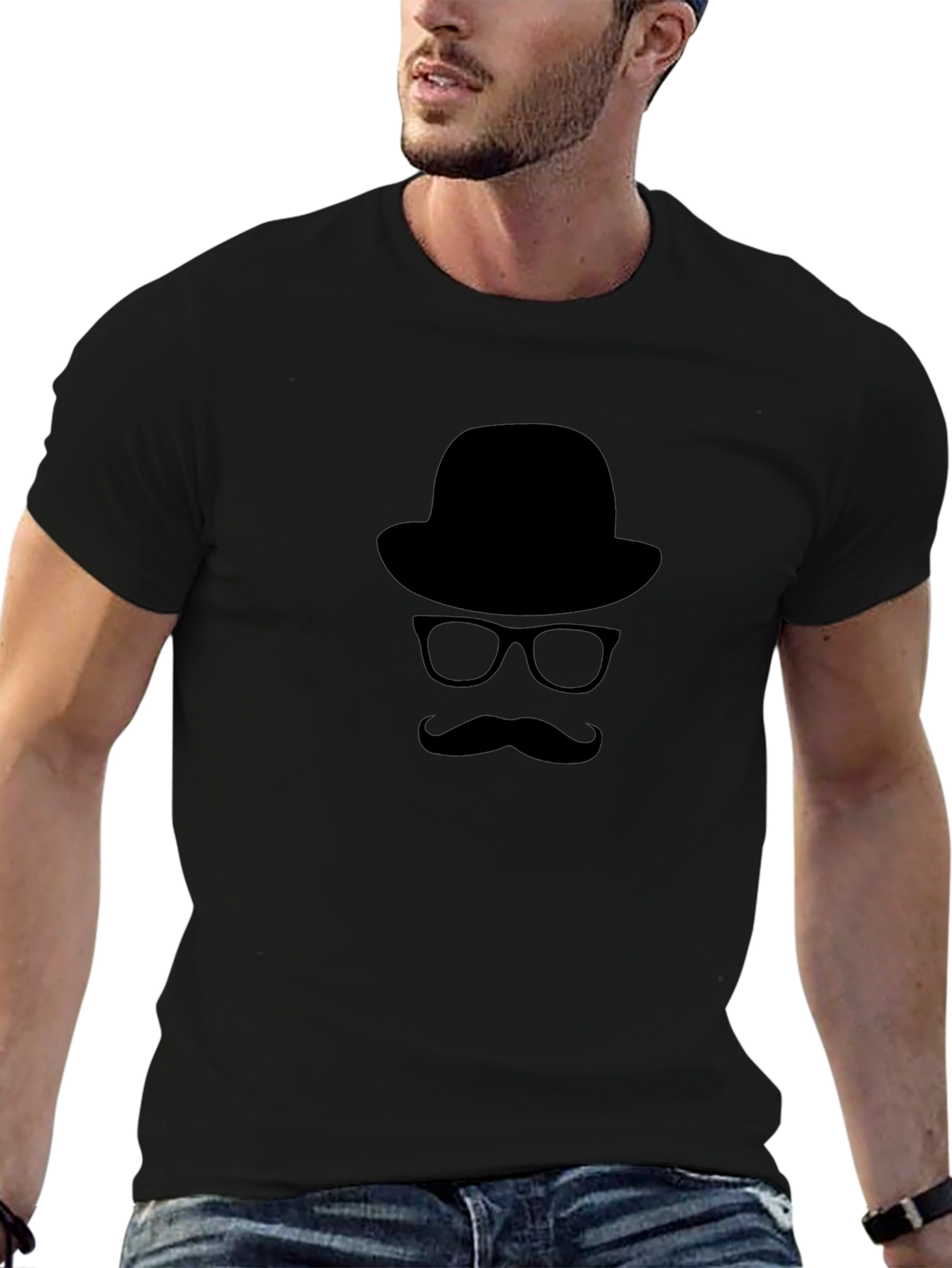 Retro Gentleman T-Shirt - Hat Glasses Mustache