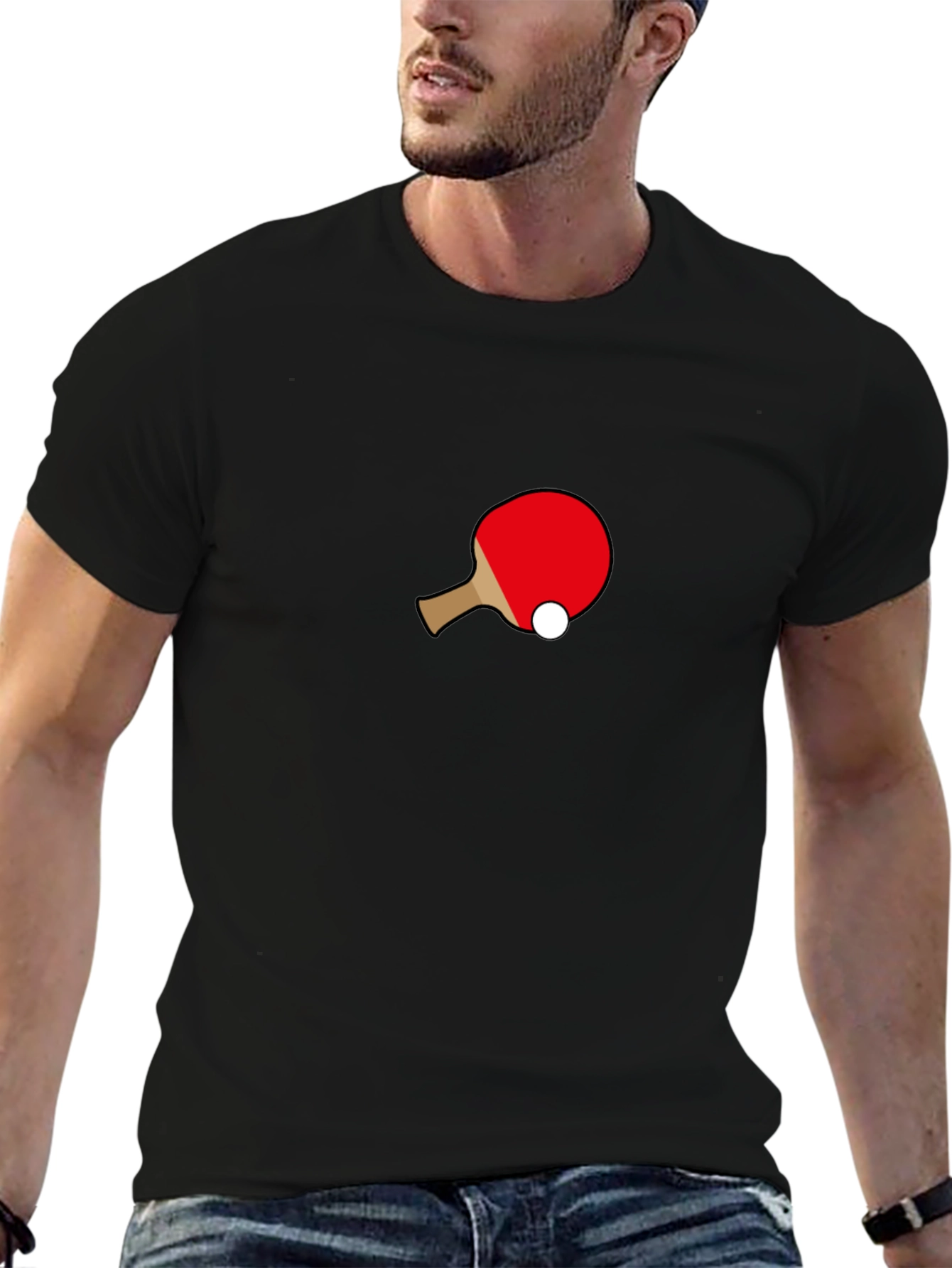 Ping Pong Paddle Graphic Tee - Black Cotton T-Shirt