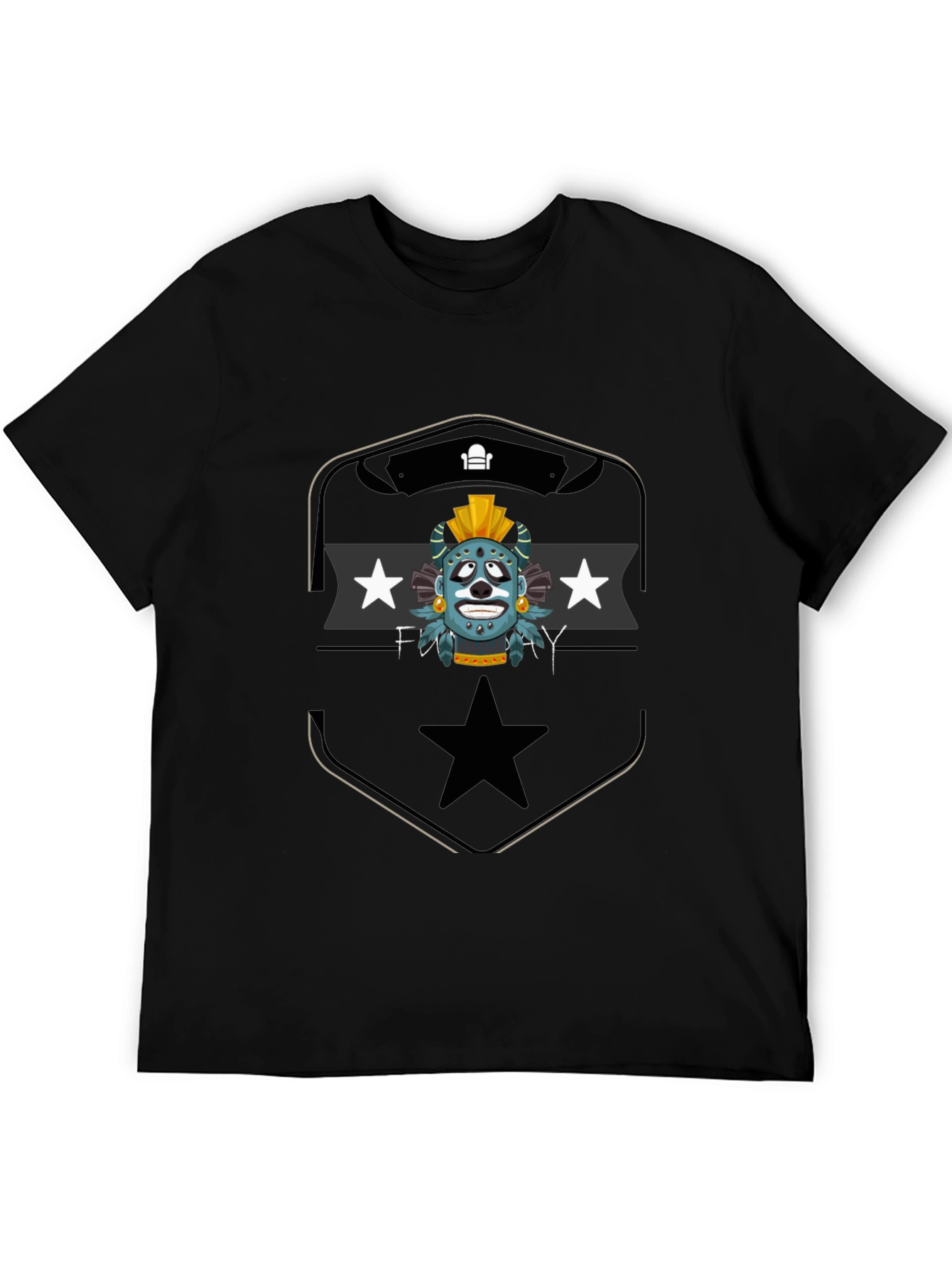 Aztec Mask Graphic Tee - Black Cotton T-Shirt