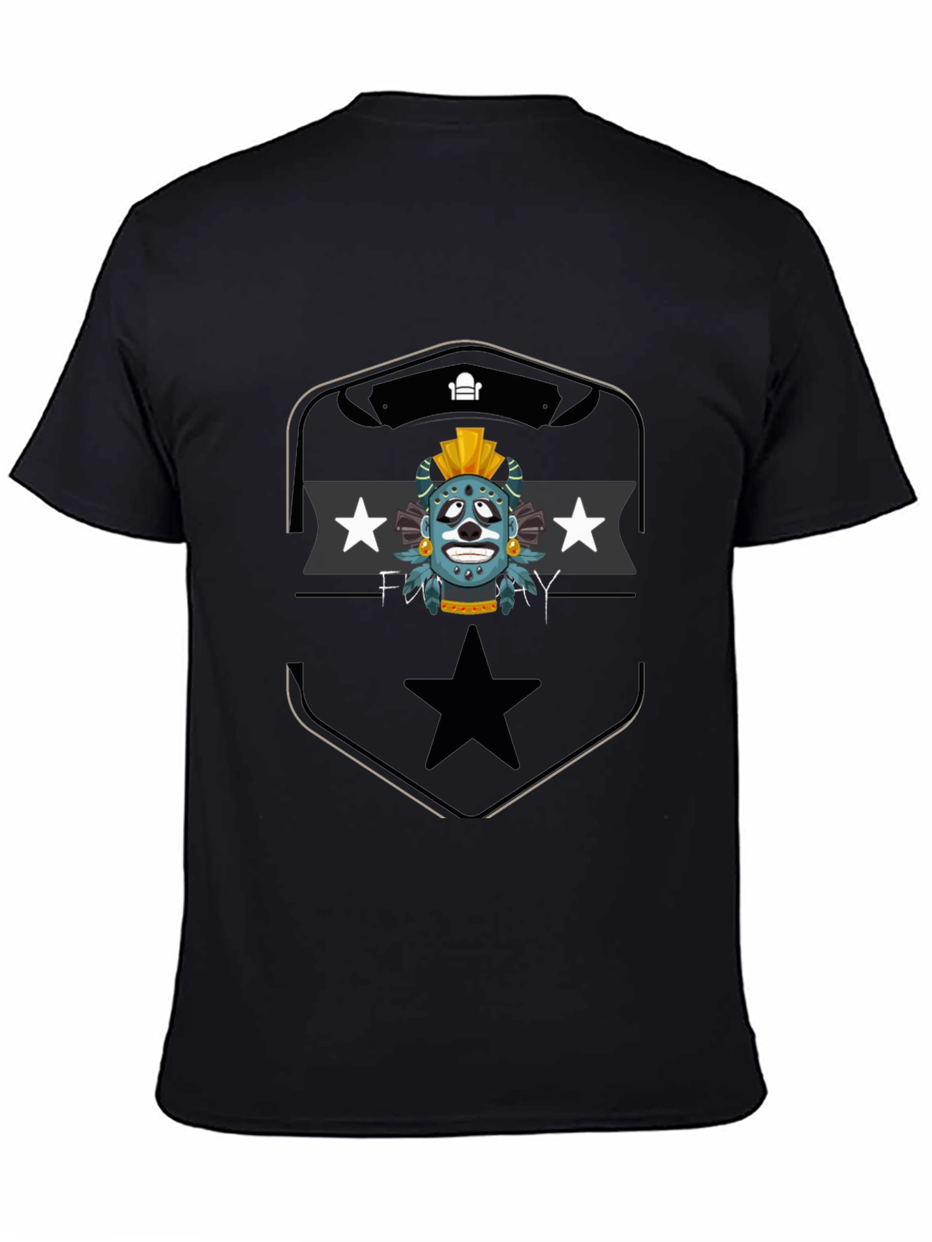Aztec Mask Graphic Tee - Black Cotton T-Shirt
