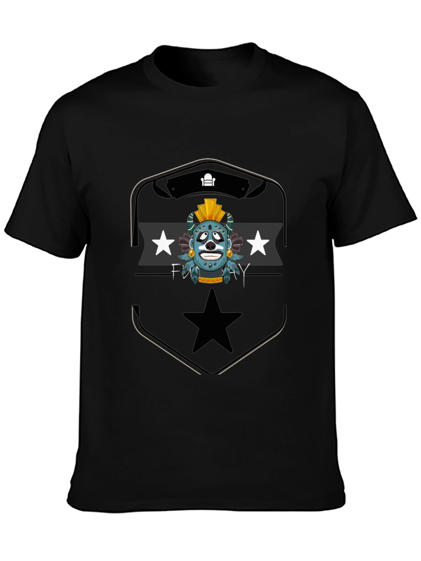 Aztec Mask Graphic Tee - Black Cotton T-Shirt