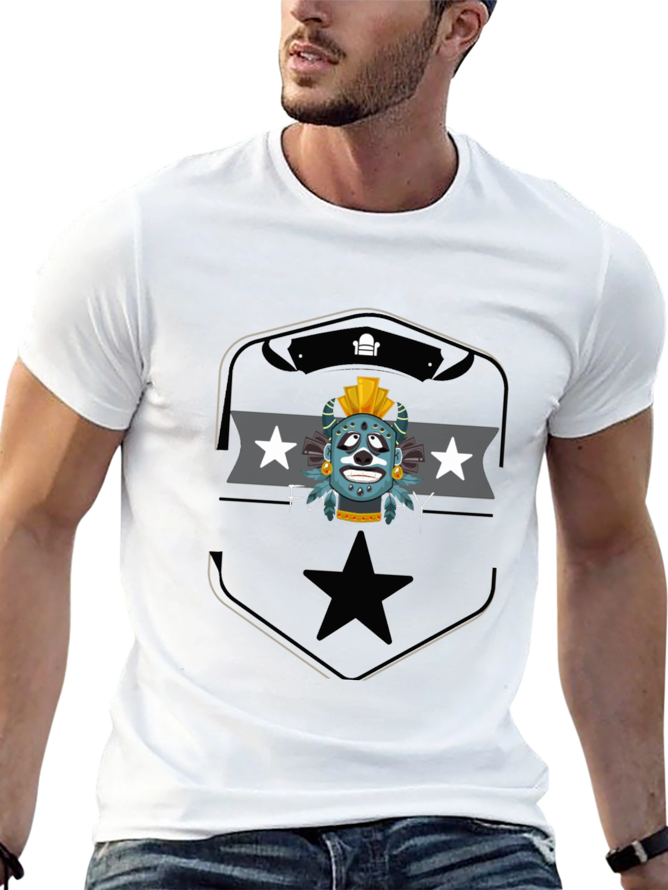 Aztec Mask Graphic Tee - Black Cotton T-Shirt