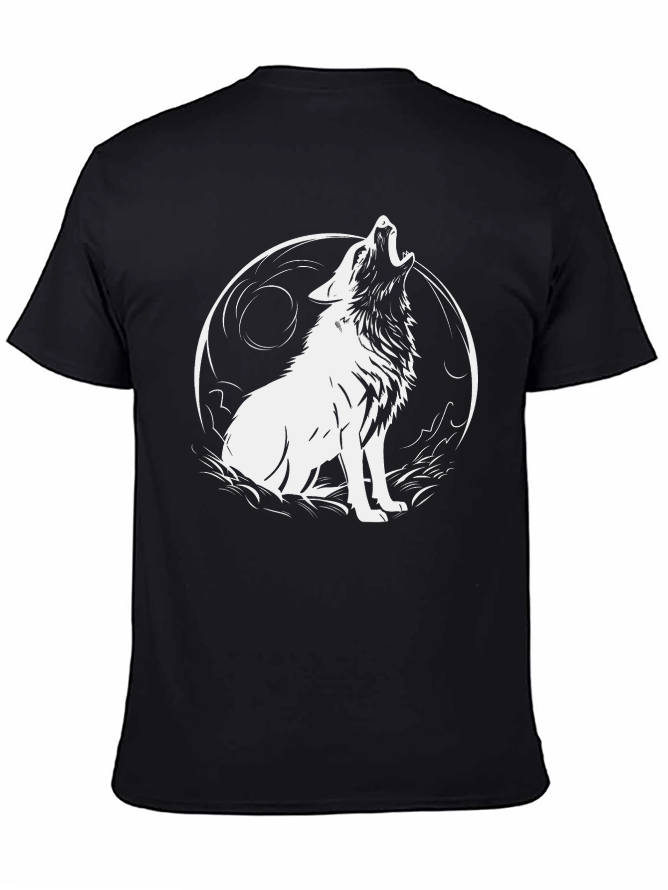 Wolf Howling at Moon Graphic Black T-Shirt