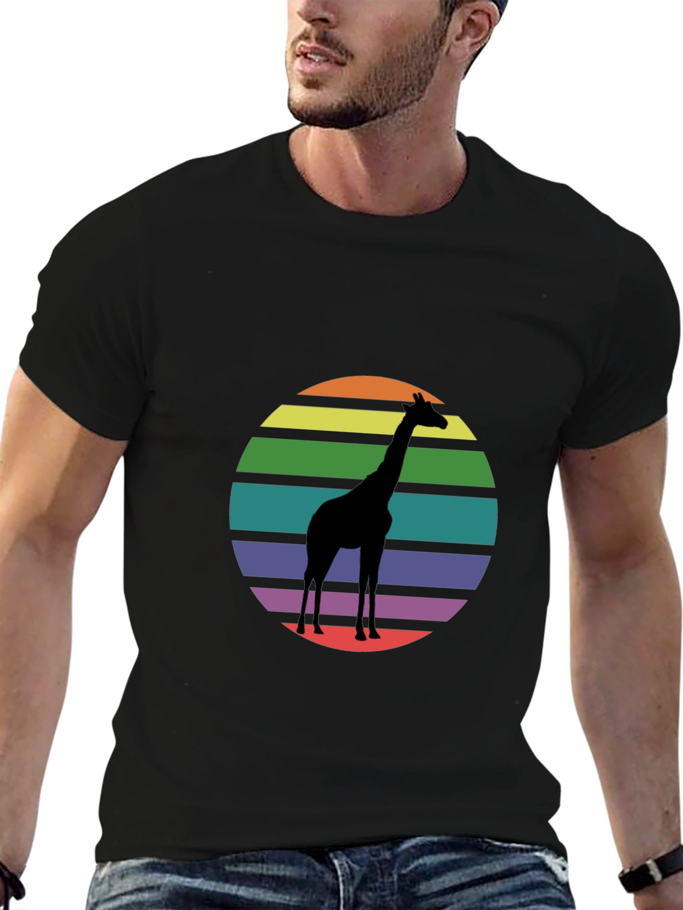 Giraffe Sunset Graphic Tee - Black Cotton Blend