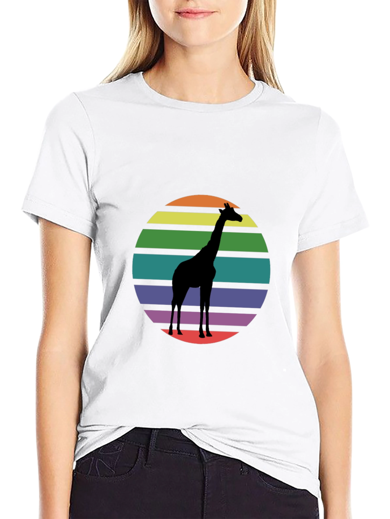 Giraffe Sunset Graphic Tee - Black Cotton Blend