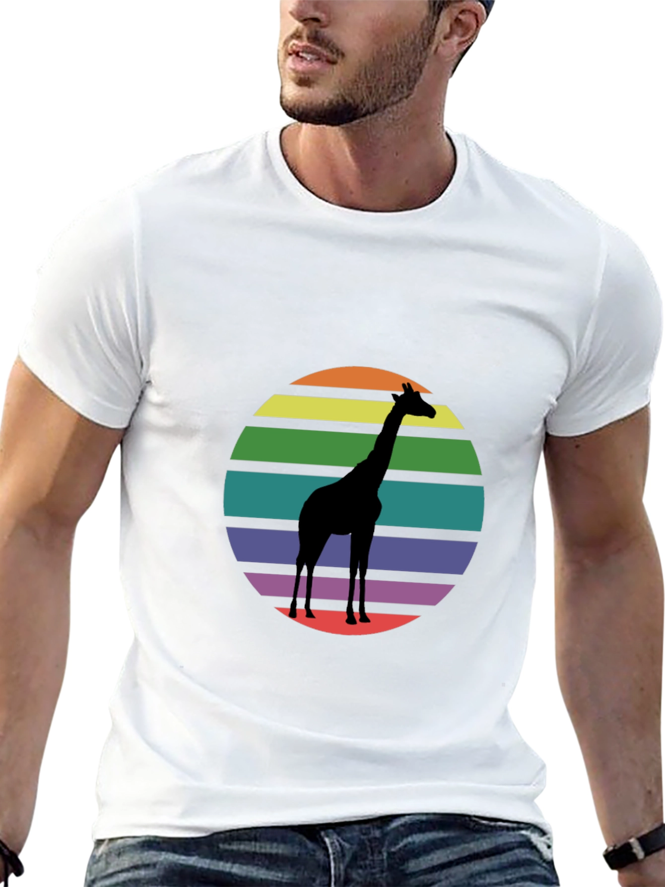 Giraffe Sunset Graphic Tee - Black Cotton Blend