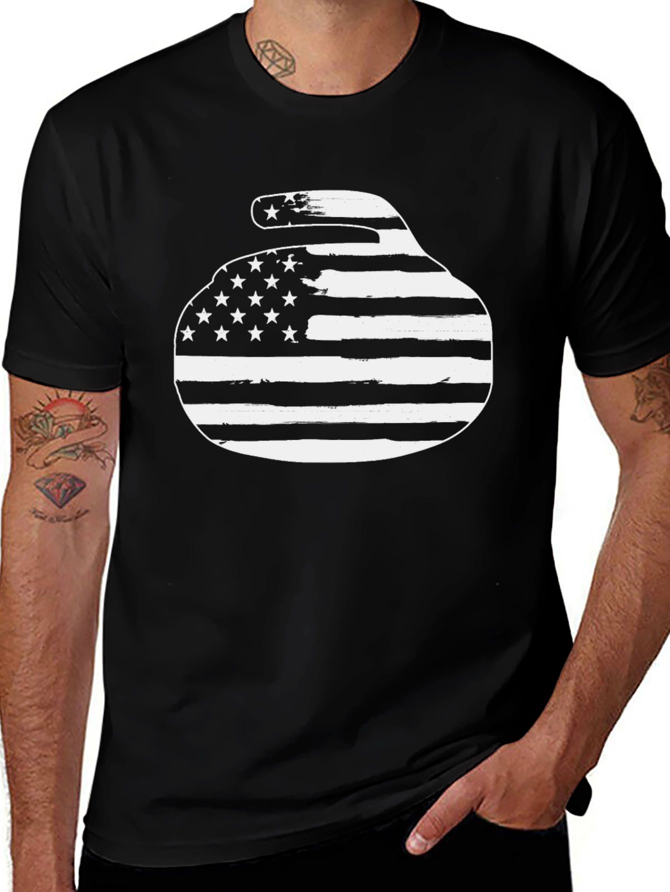 USA Curling Stone T-Shirt Patriotic Design