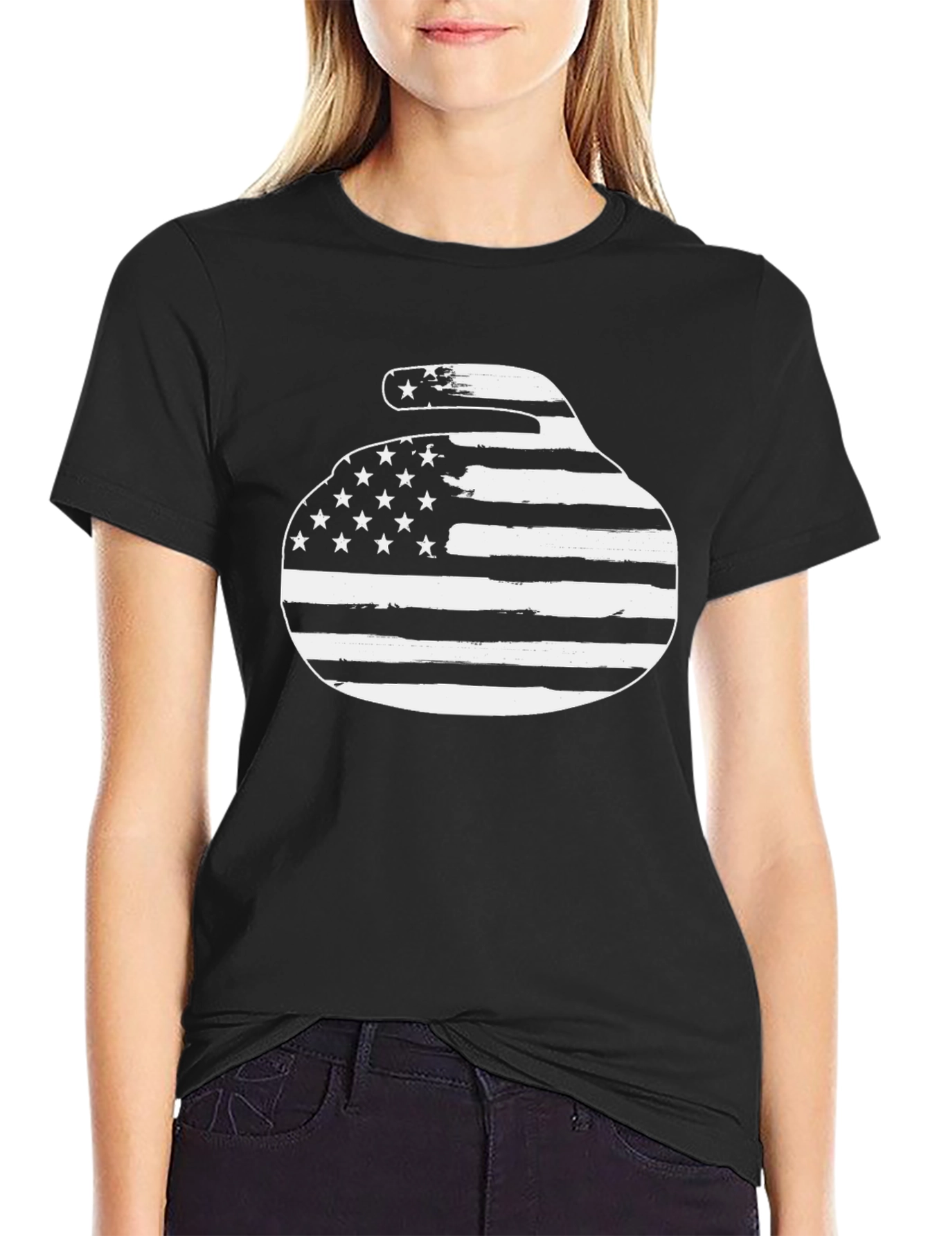 USA Curling Stone T-Shirt Patriotic Design
