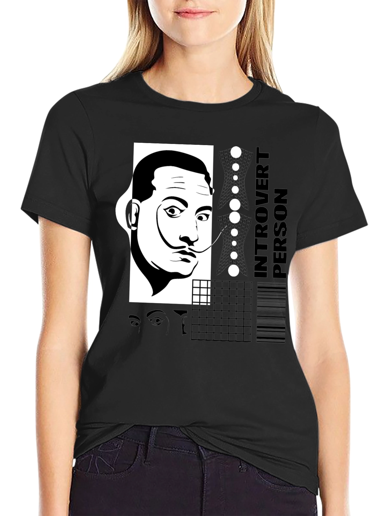 Dali Introvert Person Black T-Shirt