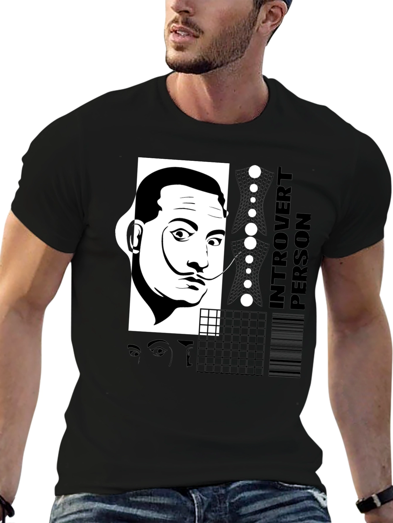 Dali Introvert Person Black T-Shirt