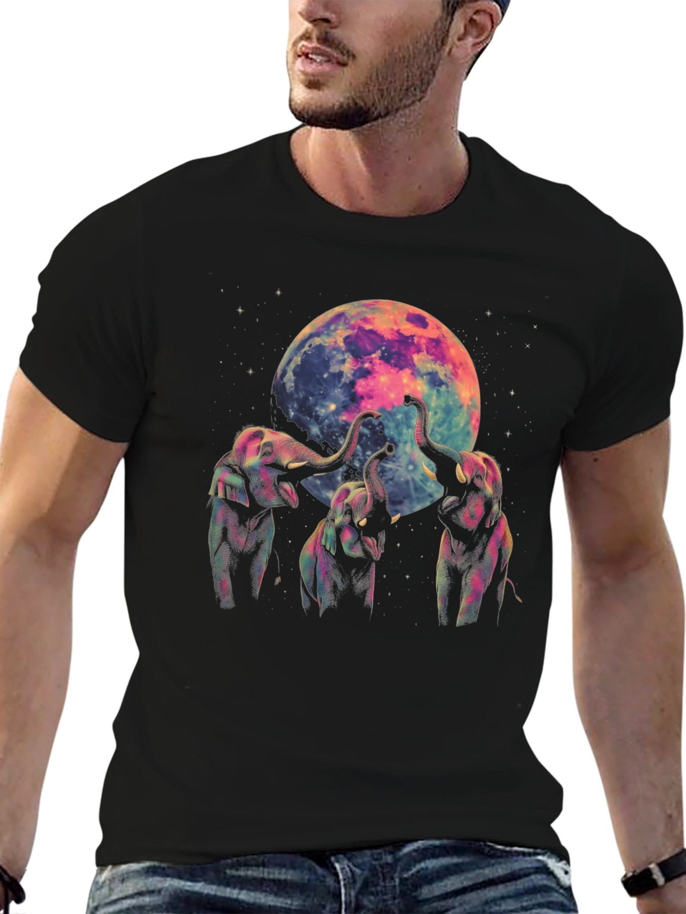 Elephant Moon Graphic Tee - Black Cotton Comfort