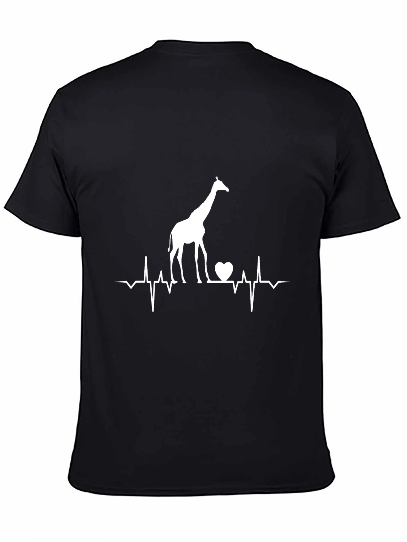 Giraffe Heartbeat Graphic Tee - Black Cotton T-Shirt