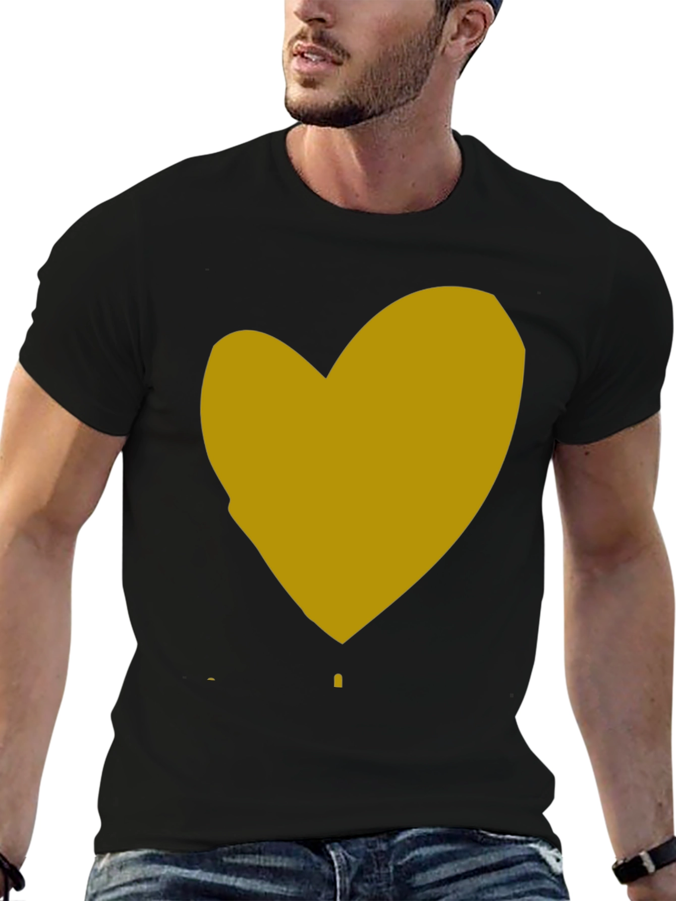 Heart Graphic Black Cotton T-Shirt