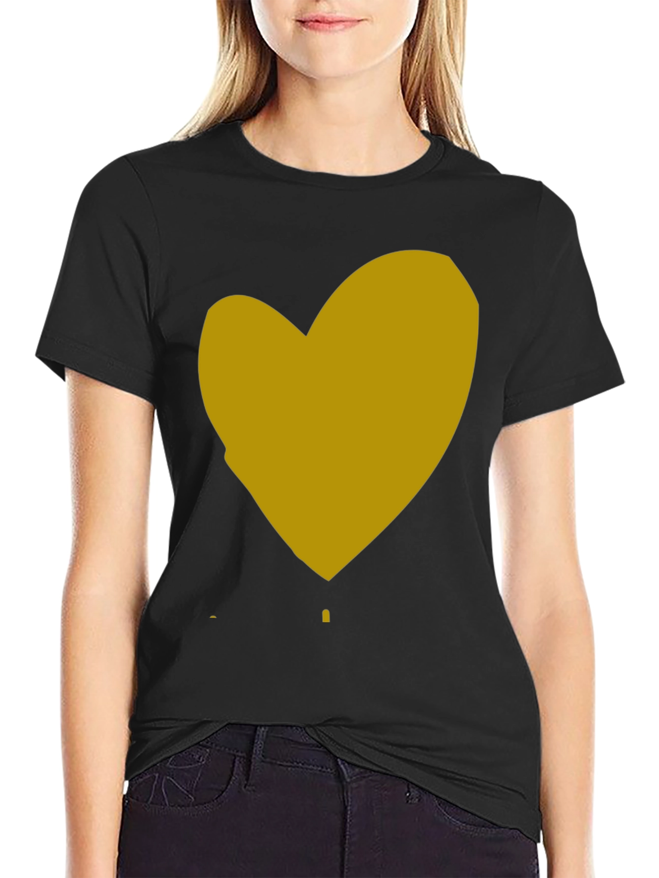 Heart Graphic Black Cotton T-Shirt