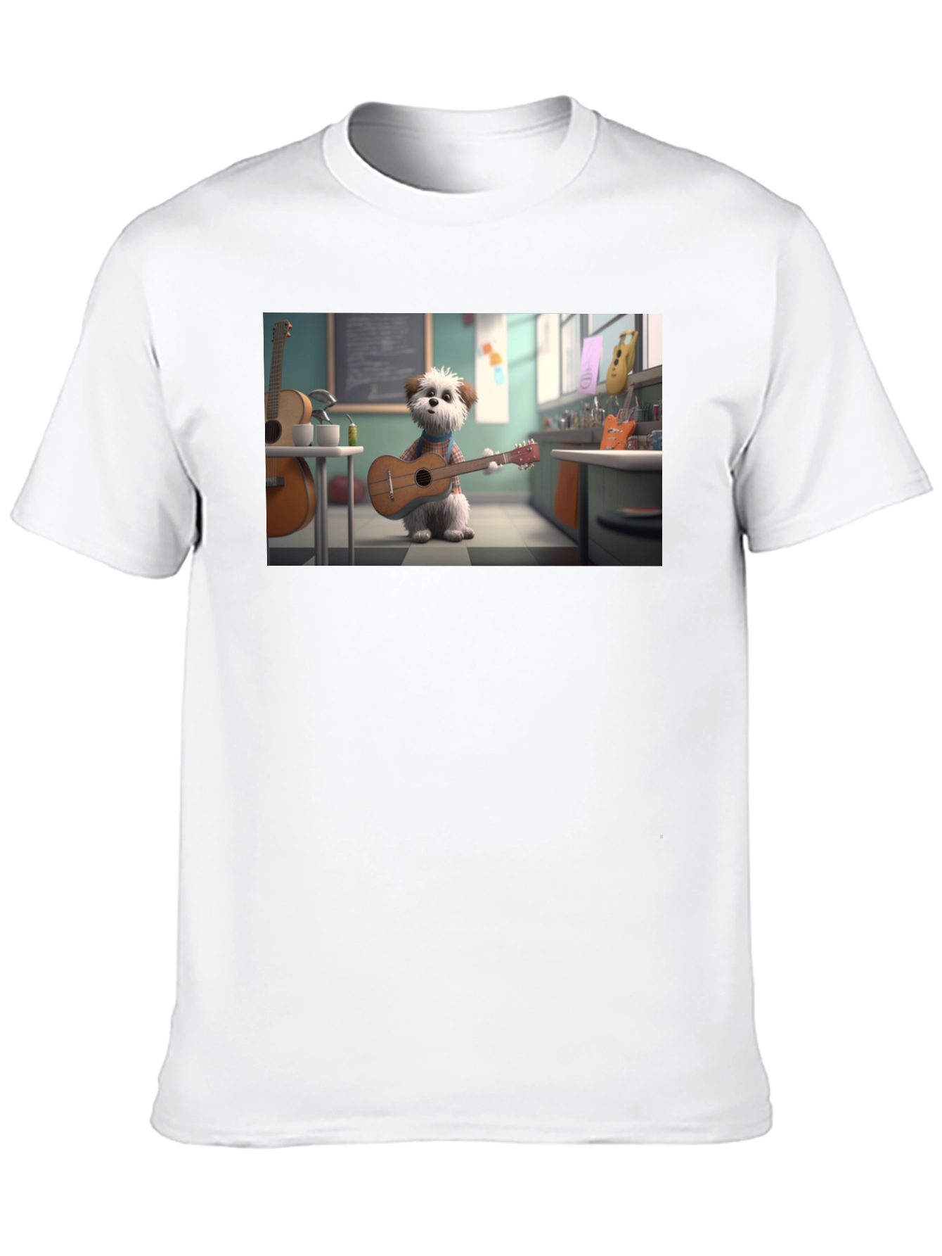 Dog Playing Guitar Graphic Tee - Black Cotton Blend