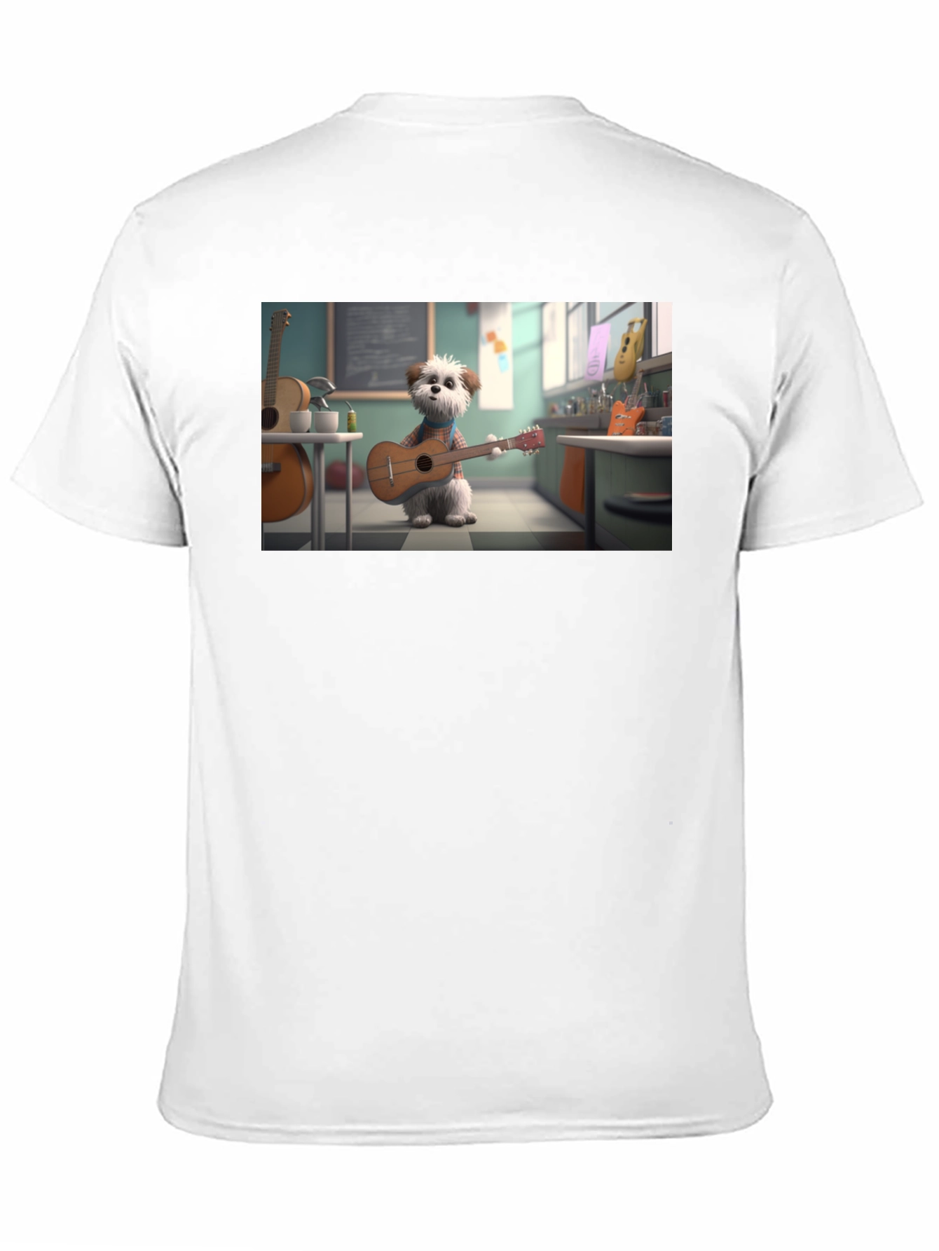 Dog Playing Guitar Graphic Tee - Black Cotton Blend