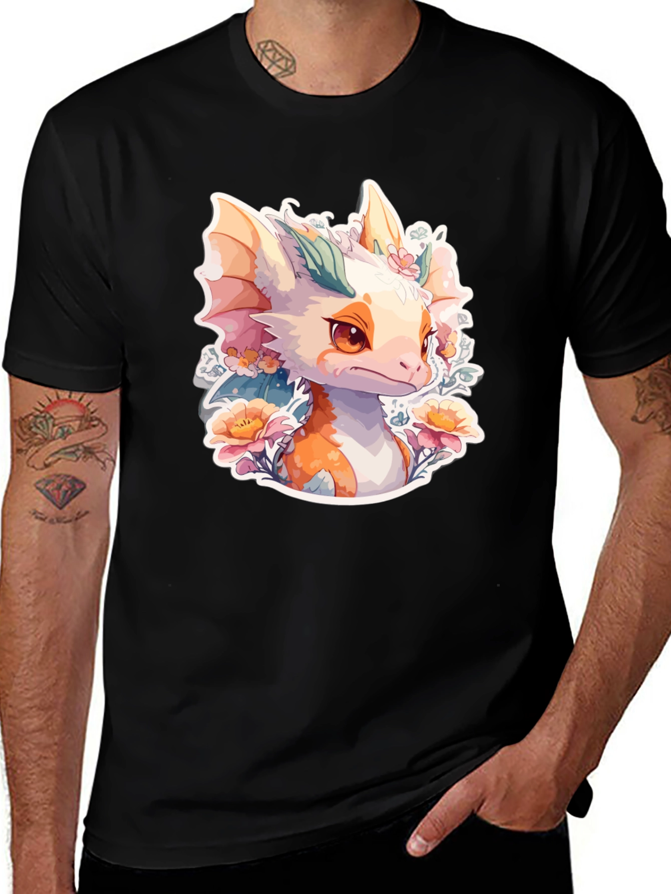 Dragon Floral T-Shirt: Cute Fantasy Creature Tee
