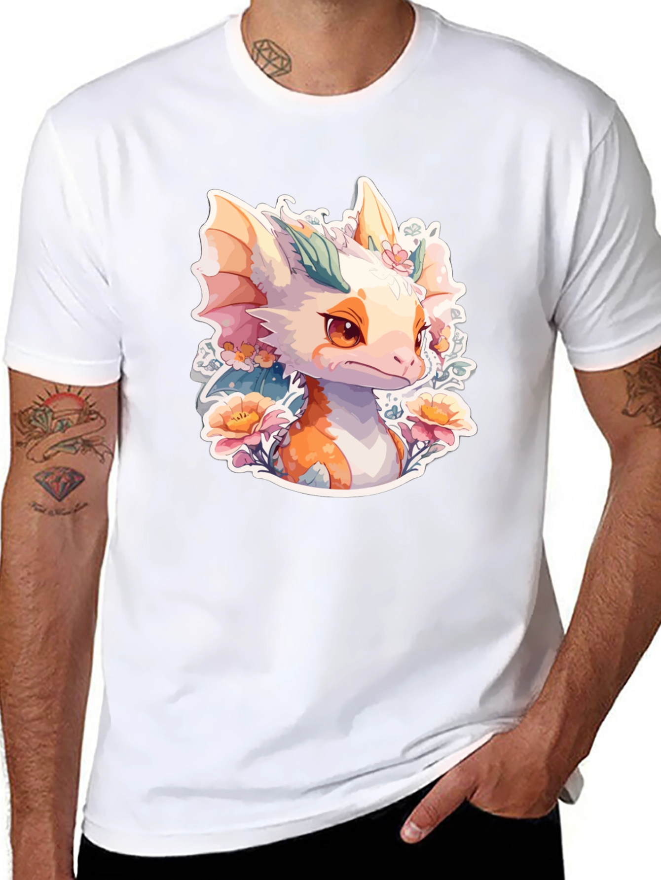 Dragon Floral T-Shirt: Cute Fantasy Creature Tee