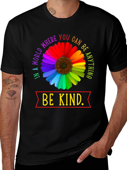 Be Kind Rainbow Flower Graphic T-Shirt