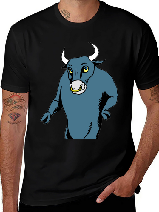 Cartoon Bull Graphic Tee - Black