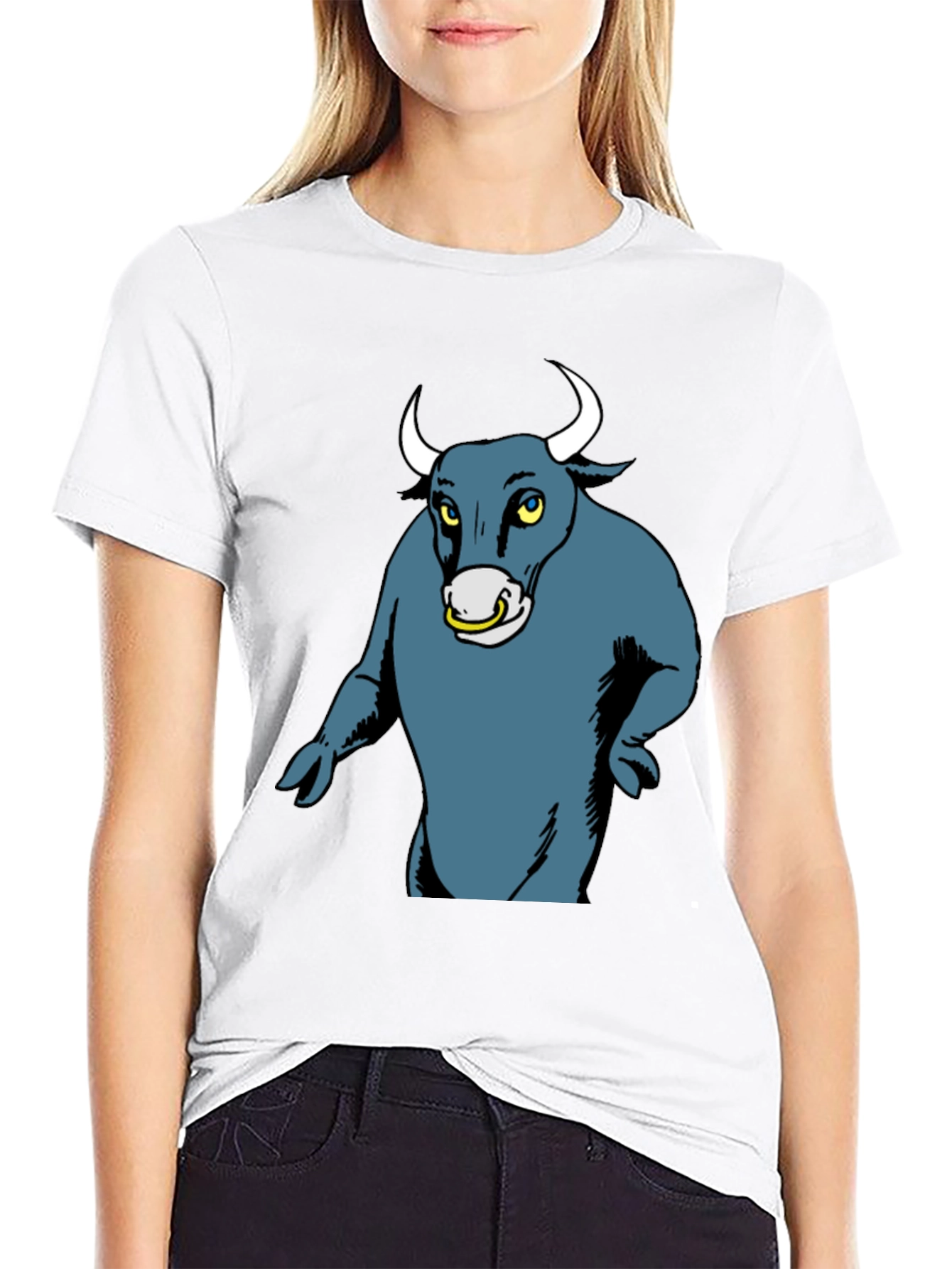 Cartoon Bull Graphic Tee - Black