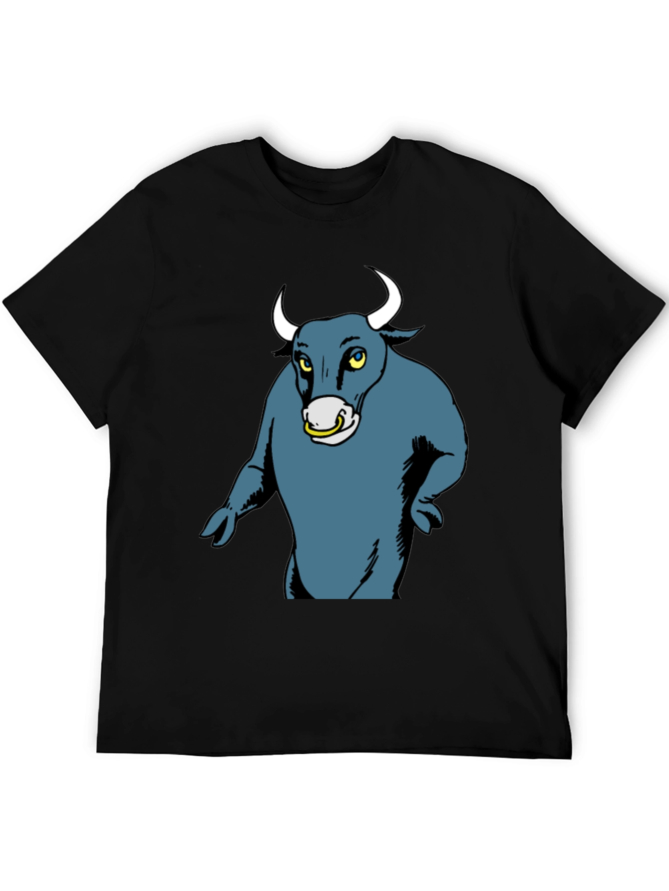 Cartoon Bull Graphic Tee - Black