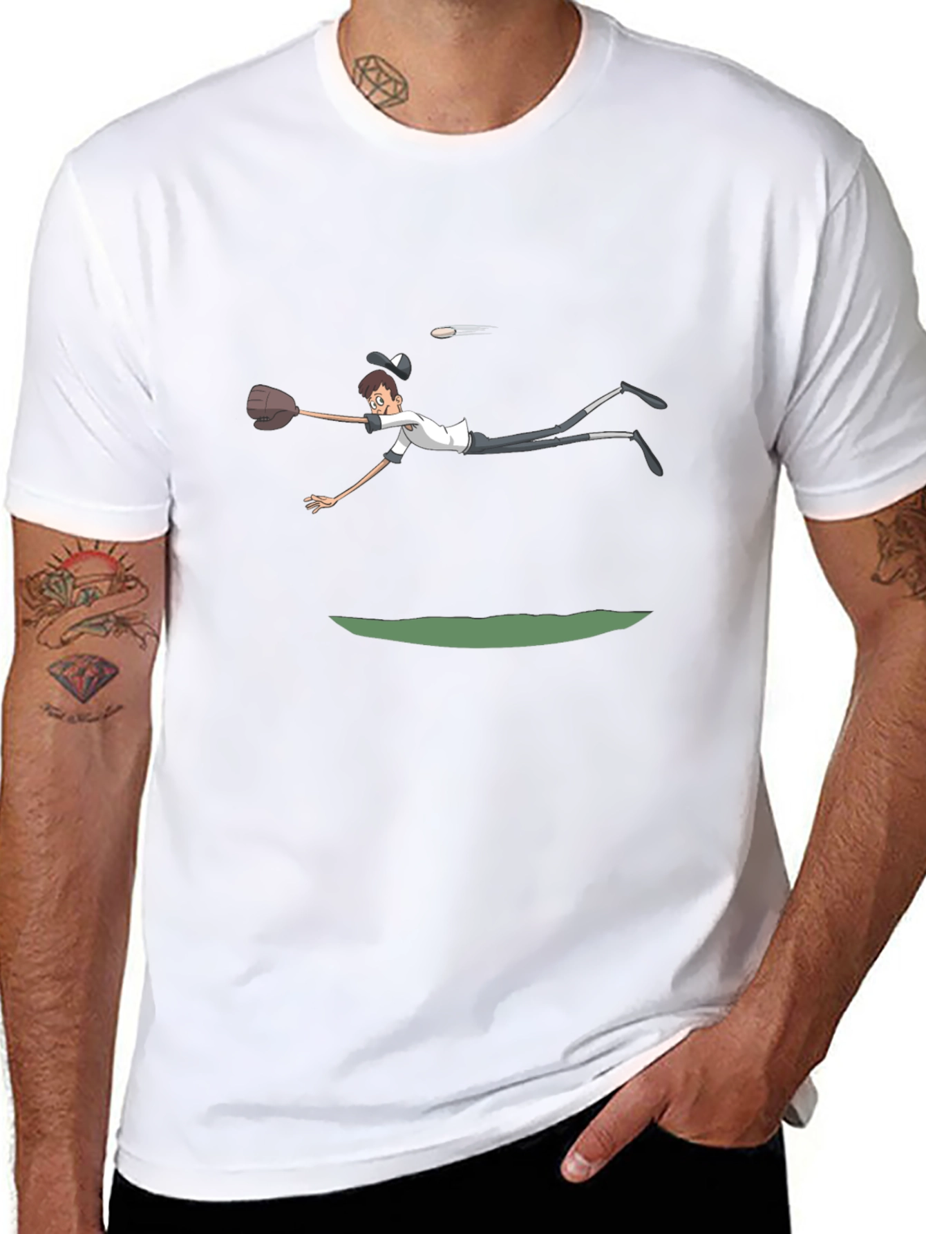 Diving Catch Graphic Tee - Baseball Humor Shirt