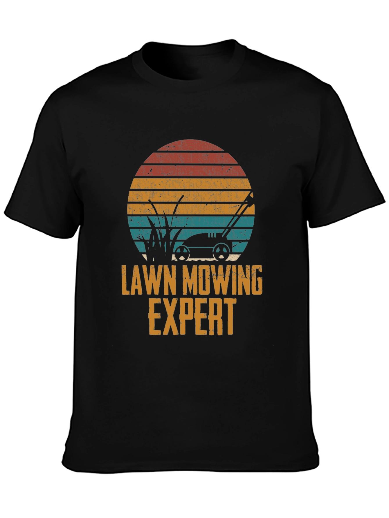 Lawn Mowing Expert Tee - Retro Sunset Design