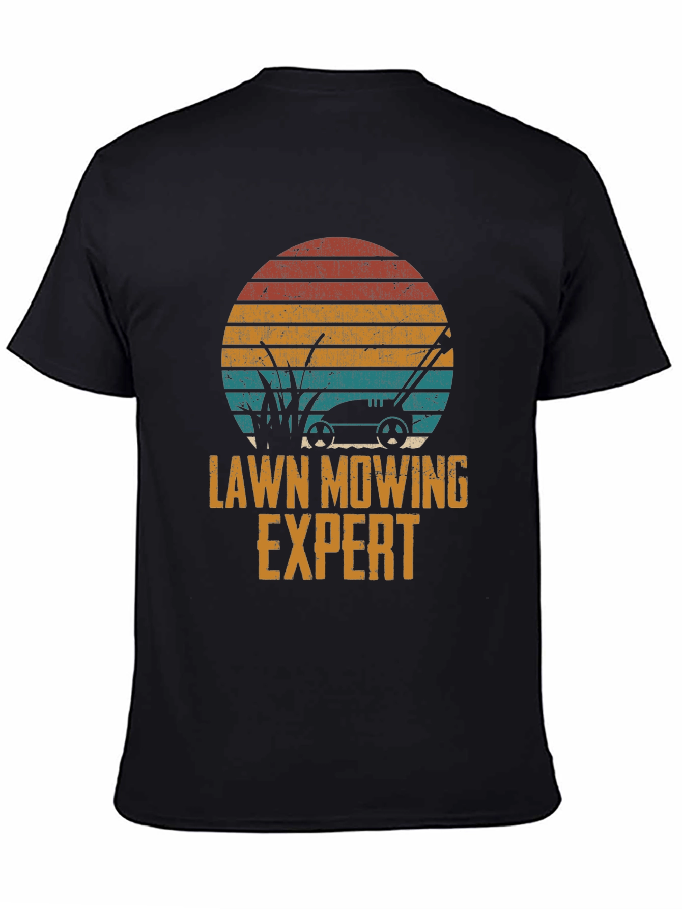 Lawn Mowing Expert Tee - Retro Sunset Design