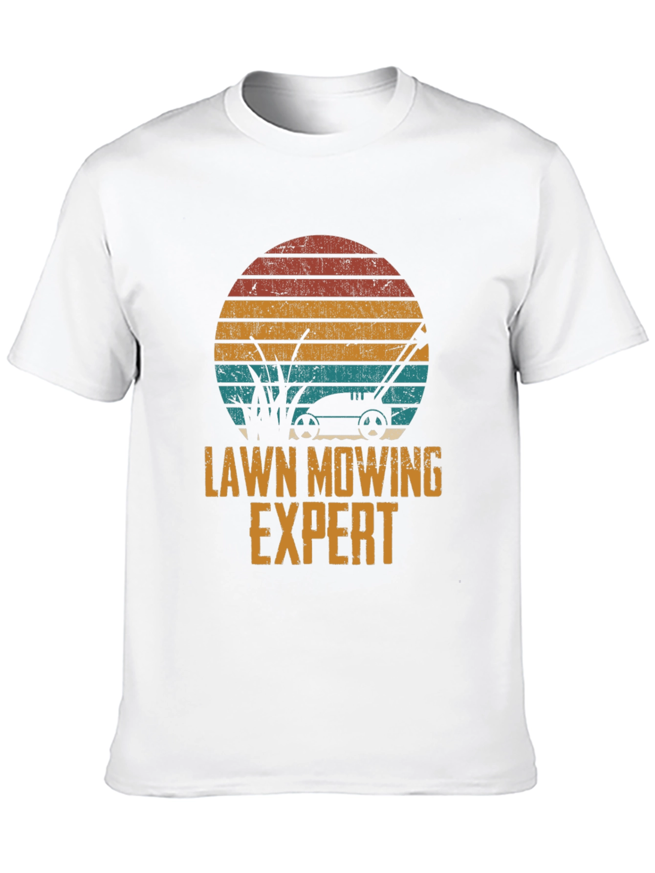 Lawn Mowing Expert Tee - Retro Sunset Design