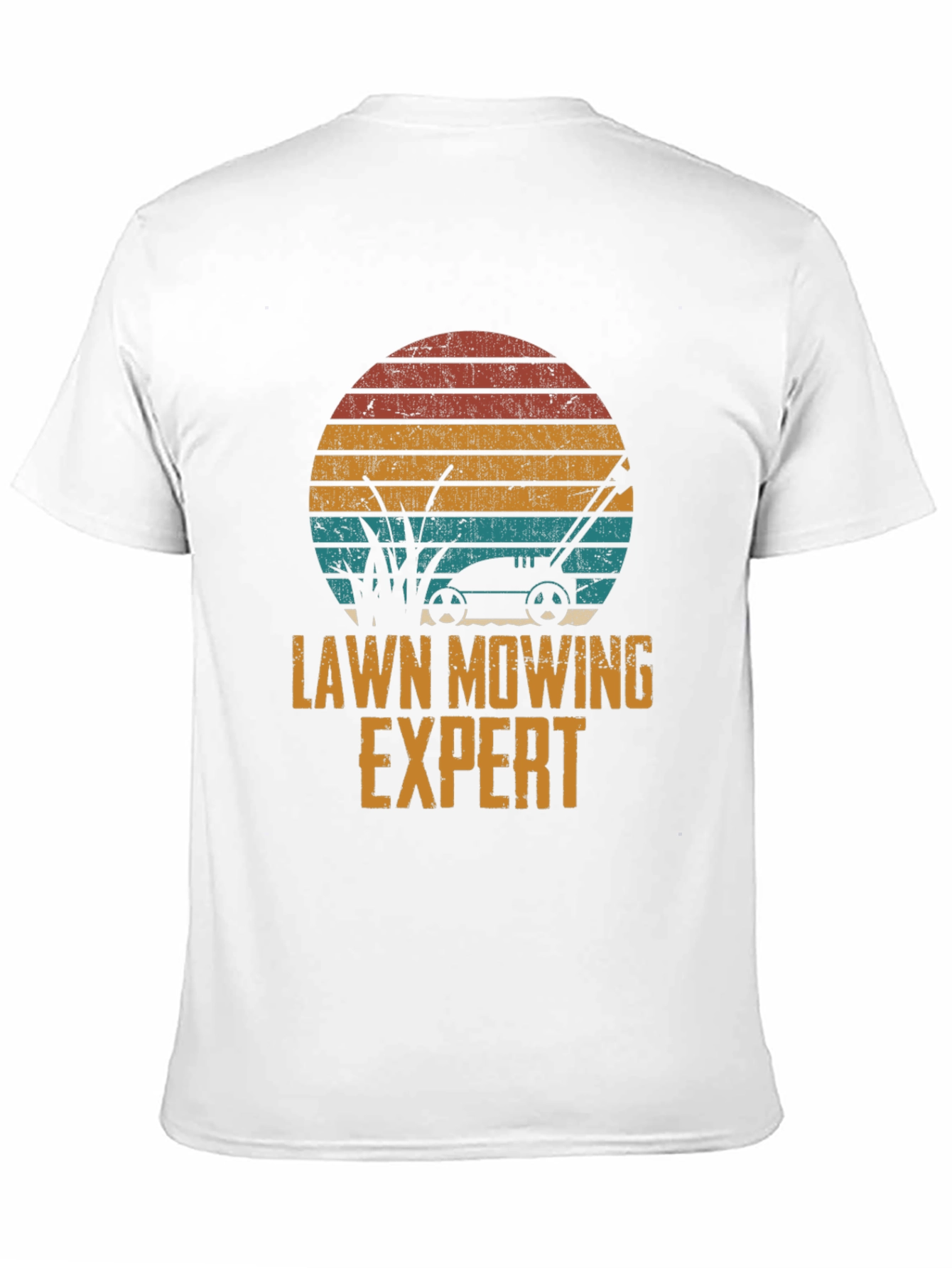 Lawn Mowing Expert Tee - Retro Sunset Design