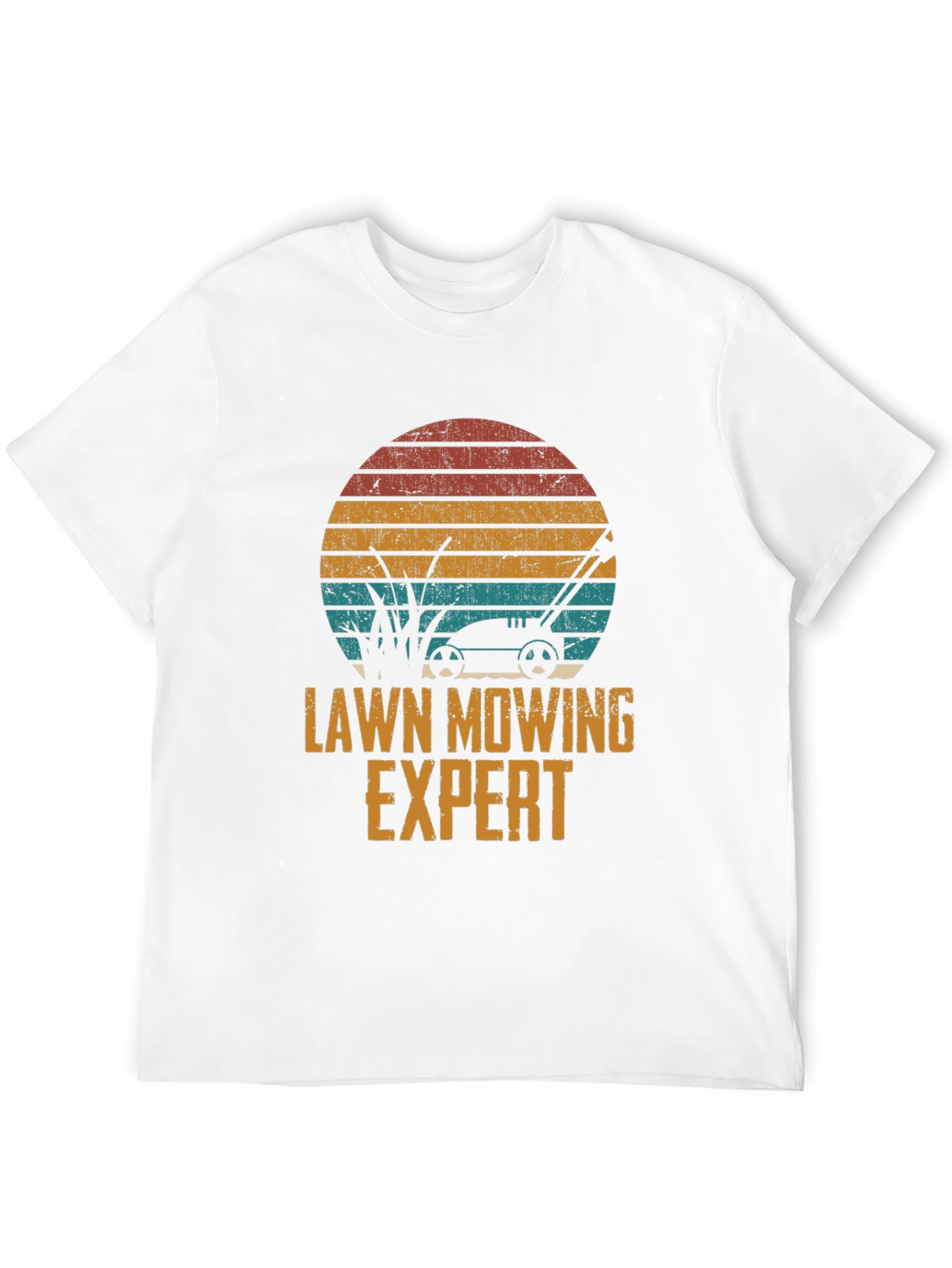 Lawn Mowing Expert Tee - Retro Sunset Design